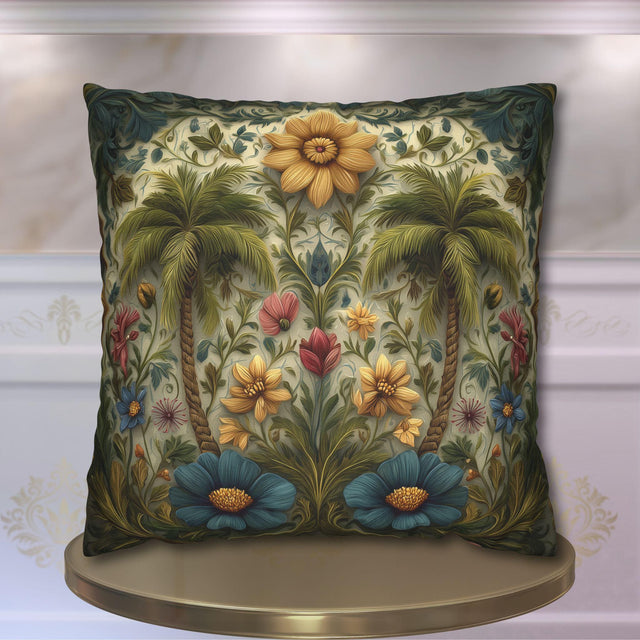 William Morris Inspired Tropical Palm Tree Pillow Cover: Sunset Coastal Botanical Cushion Decor