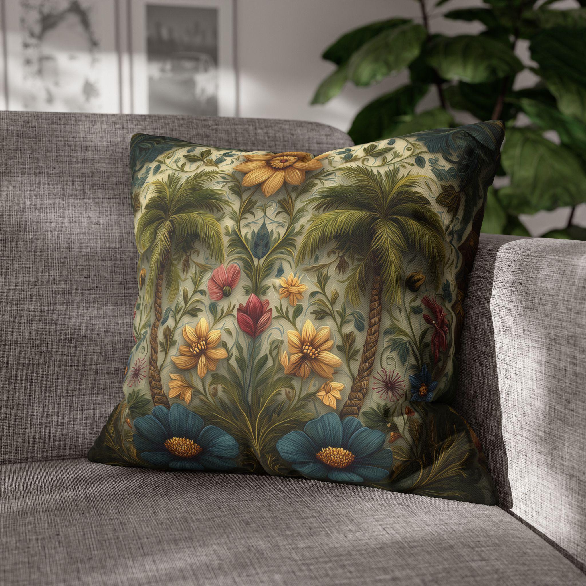 William Morris Inspired Tropical Palm Tree Pillow Cover: Sunset Coastal Botanical Cushion Decor
