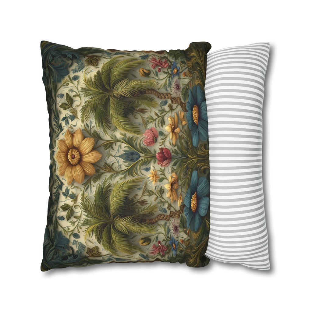 William Morris Inspired Tropical Palm Tree Pillow Cover: Sunset Coastal Botanical Cushion Decor