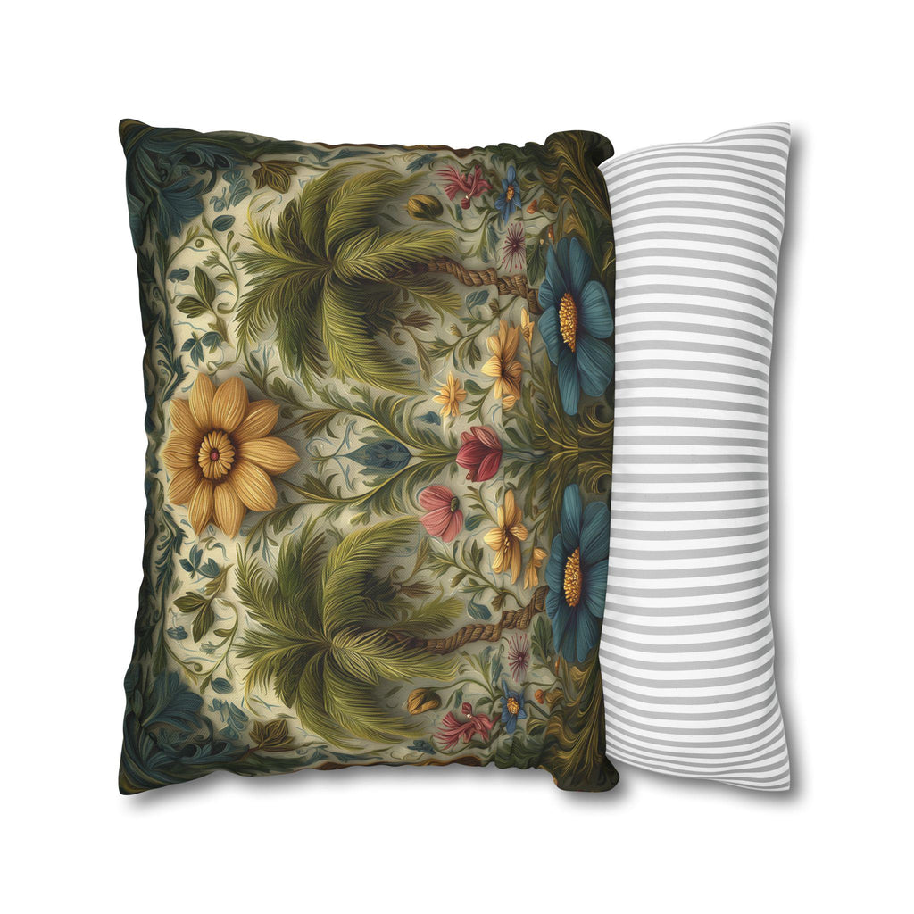 William Morris Inspired Tropical Palm Tree Pillow Cover: Sunset Coastal Botanical Cushion Decor