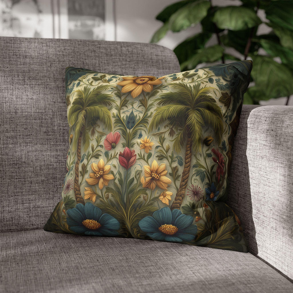 William Morris Inspired Tropical Palm Tree Pillow Cover: Sunset Coastal Botanical Cushion Decor