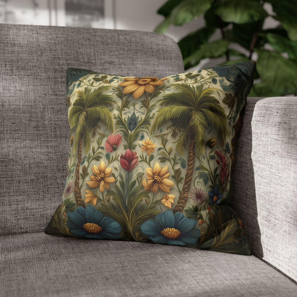 William Morris Inspired Tropical Palm Tree Pillow Cover: Sunset Coastal Botanical Cushion Decor