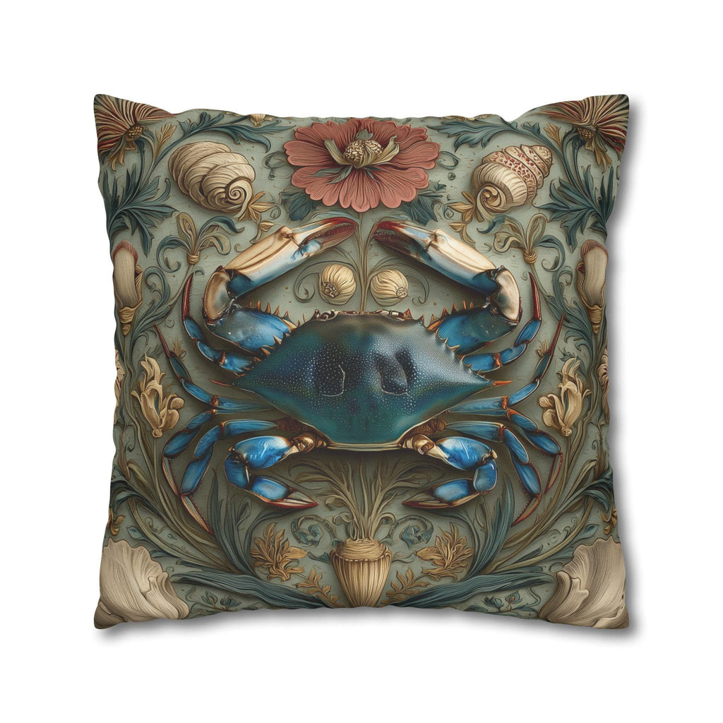 William Morris Inspired Blue Crab Coastal Pillow Cover: Maryland Nautical Charm for Home Decor