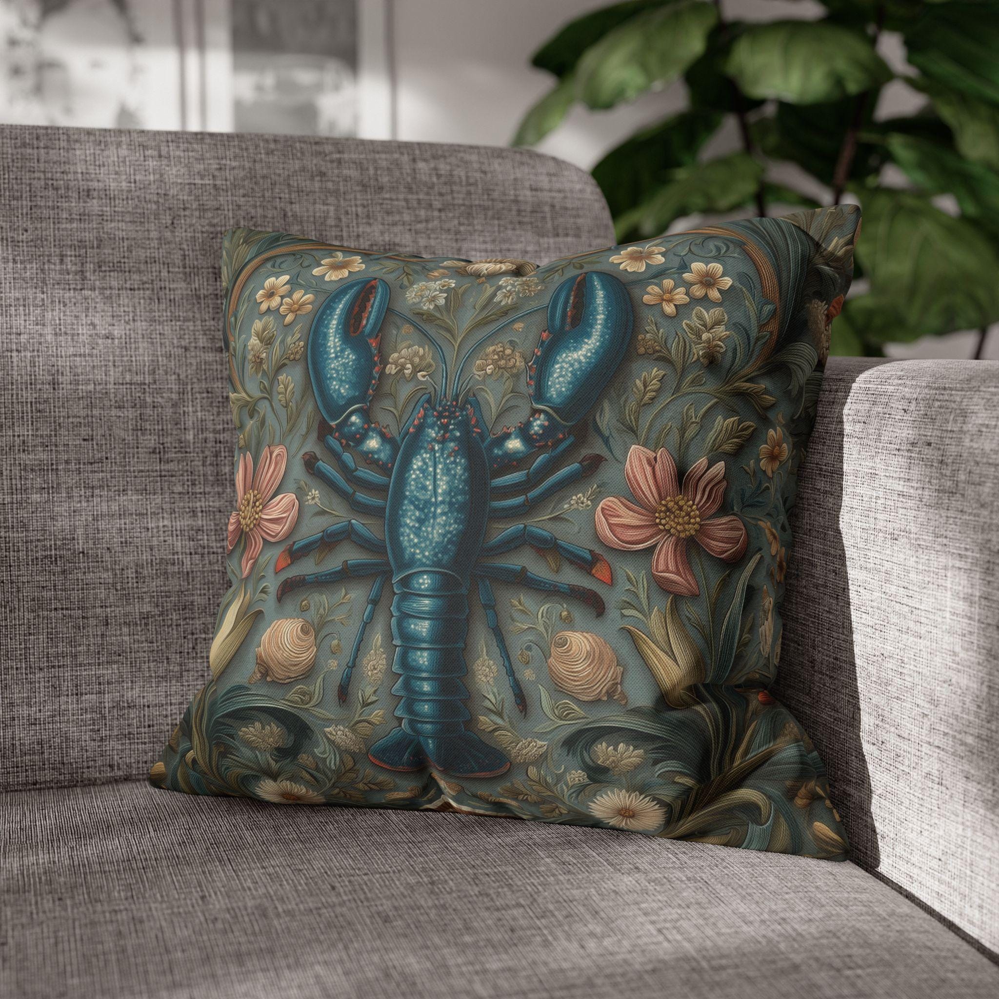 William Morris Lobster Pillow Cover: Coastal Maine Decor