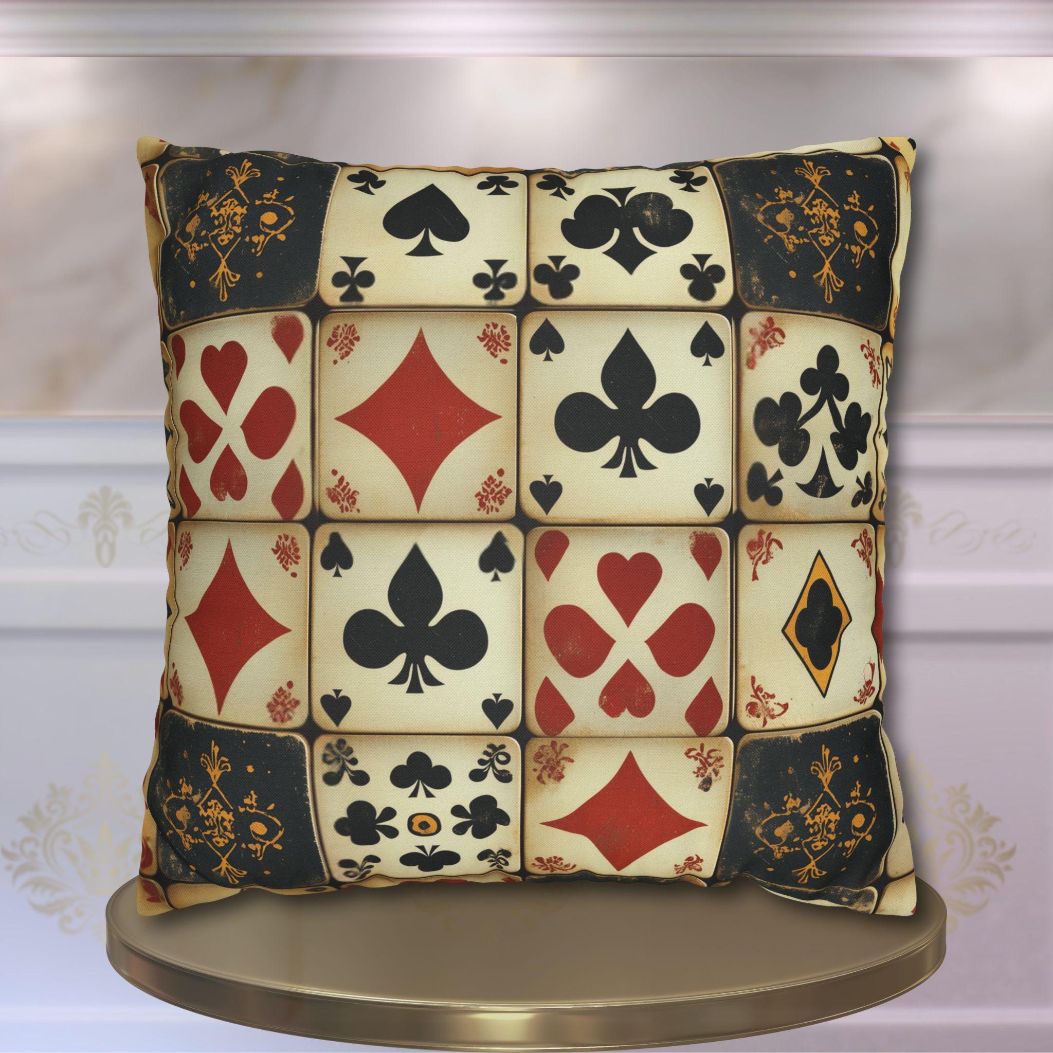Vintage Playing Cards Pillow Cover: Man Cave Poker Decor
