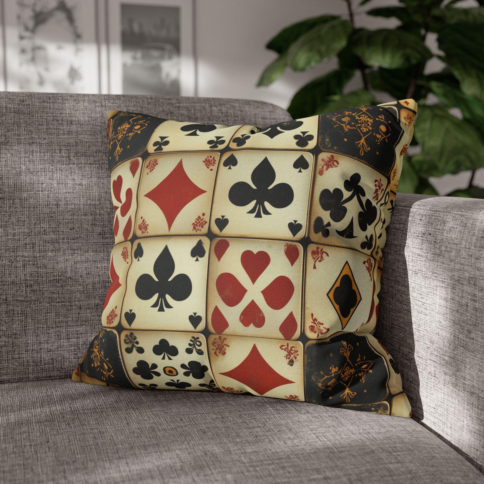 Vintage Playing Cards Pillow Cover: Man Cave Poker Decor