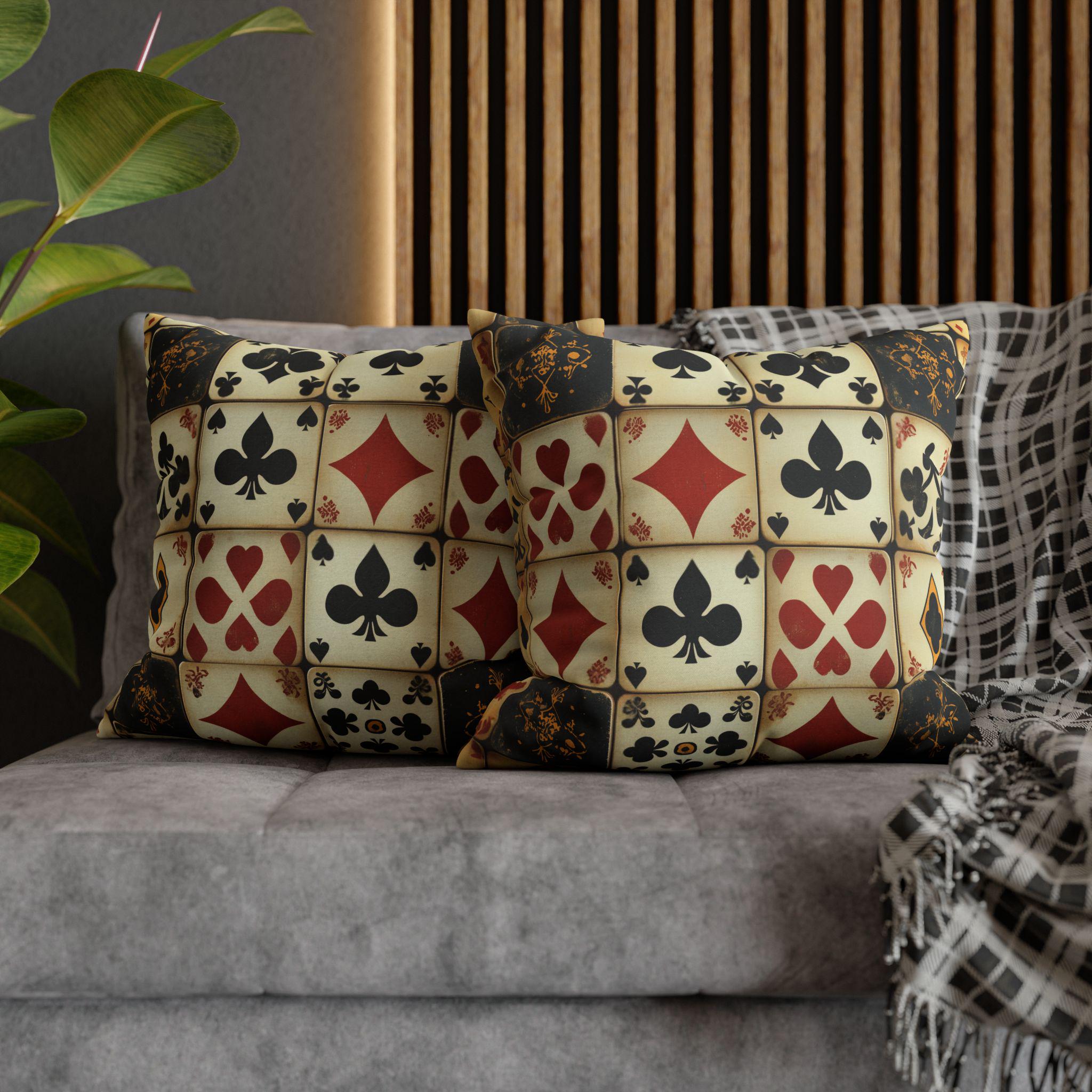 Vintage Playing Cards Pillow Cover: Man Cave Poker Decor