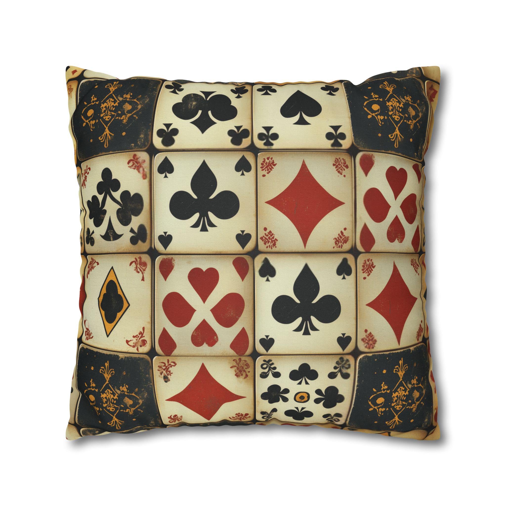 Vintage Playing Cards Pillow Cover: Man Cave Poker Decor