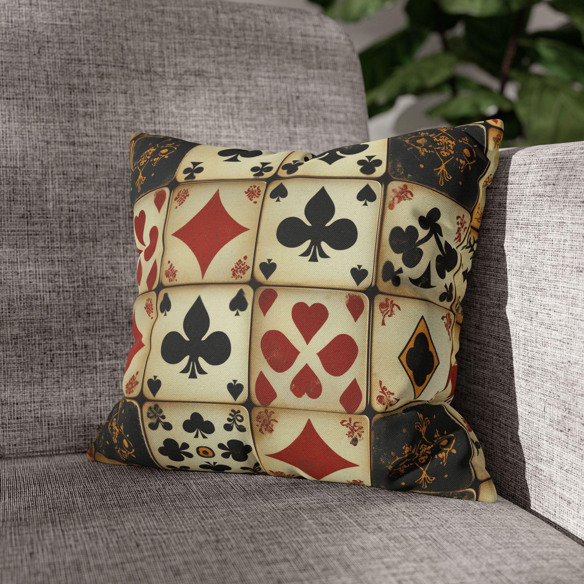 Vintage Playing Cards Pillow Cover: Man Cave Poker Decor