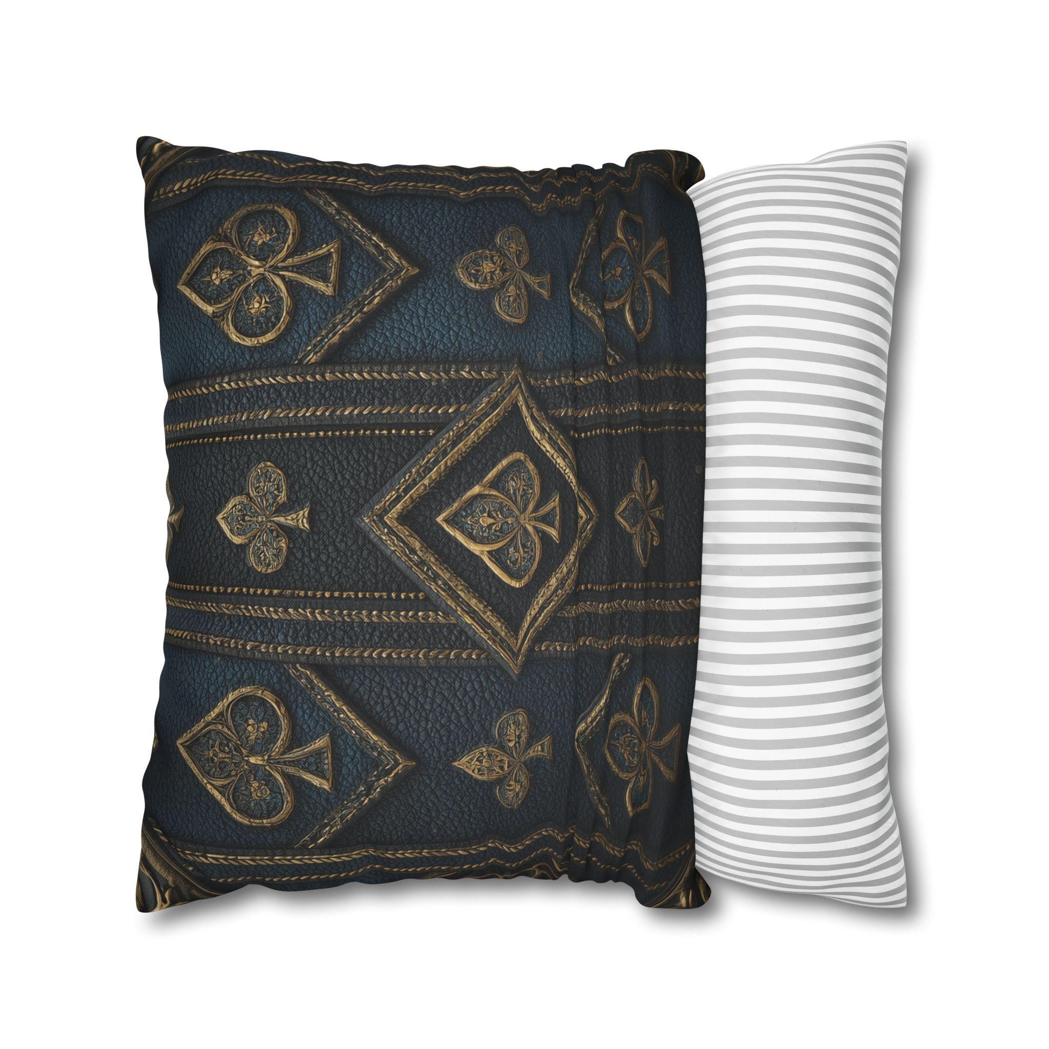 Blue & Gold Playing Card Pillow Cover: Gothic Game Room Decor
