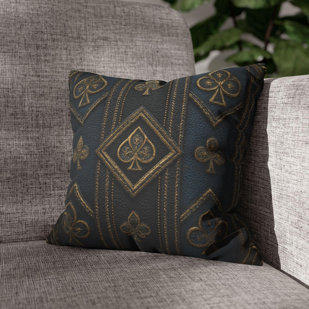 Blue & Gold Playing Card Pillow Cover: Gothic Game Room Decor