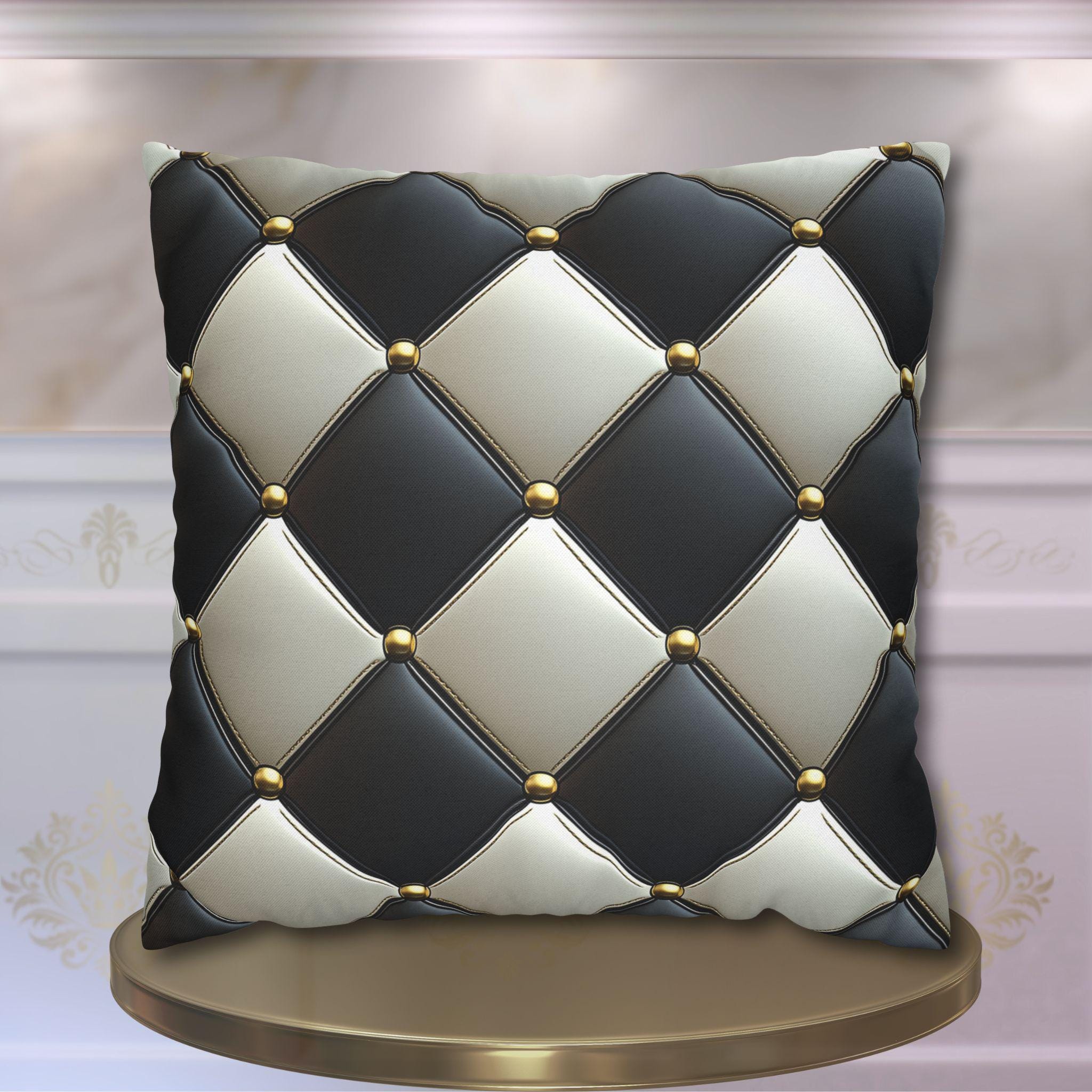 Racing Flag Checkered Pillow Cover: Black & White Cushion for Mancave, Office, Game Room Decor