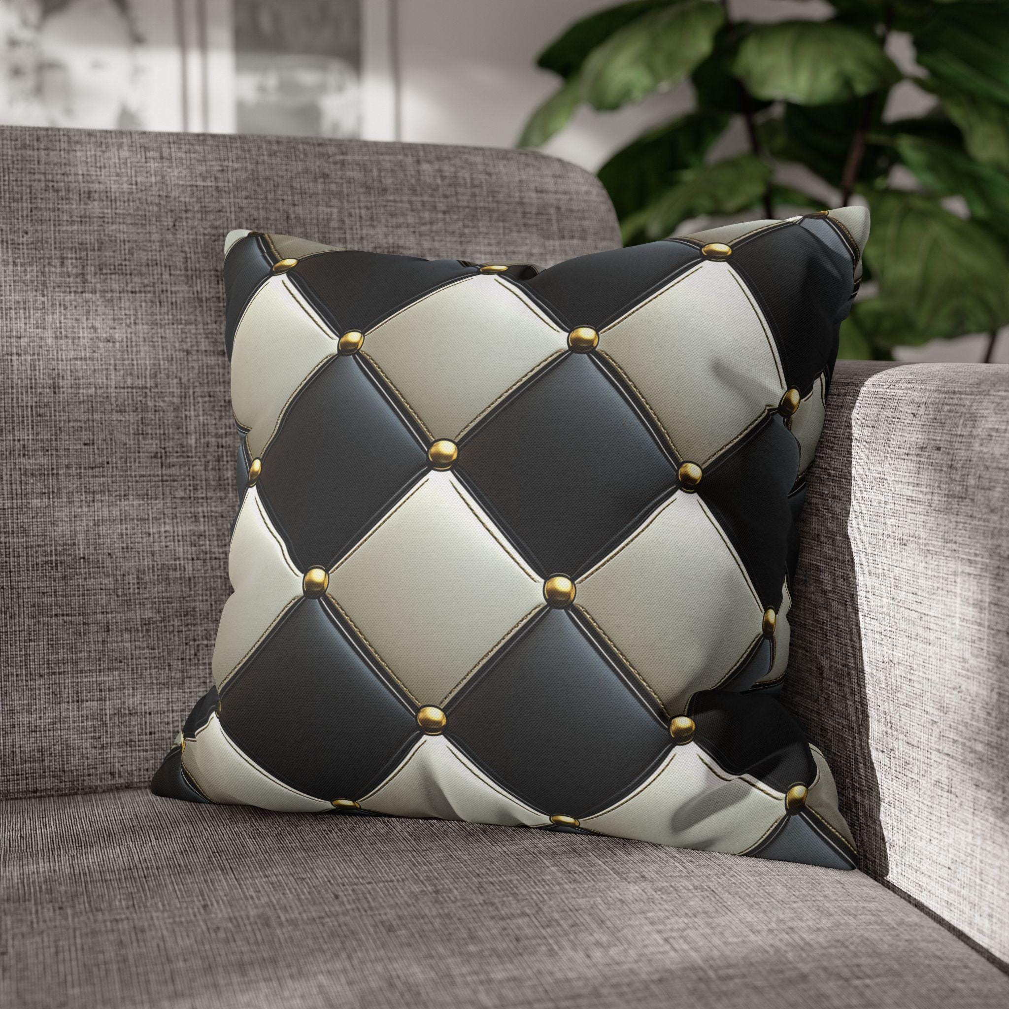 Racing Flag Checkered Pillow Cover: Black & White Cushion for Mancave, Office, Game Room Decor