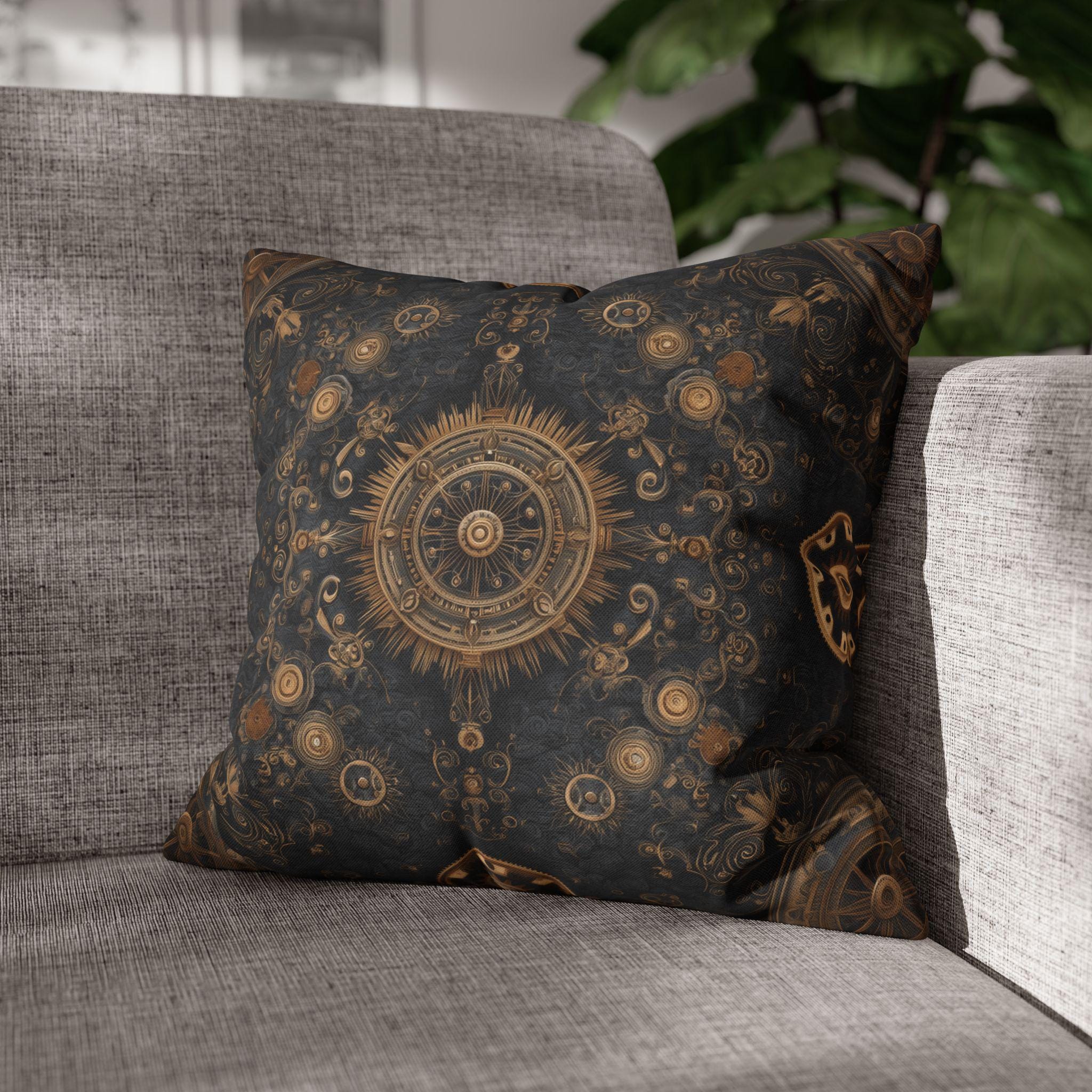 Steampunk Gear Pillow Cover: Vintage Mechanical Design for Workshop, Office, Sci-Fi Decor