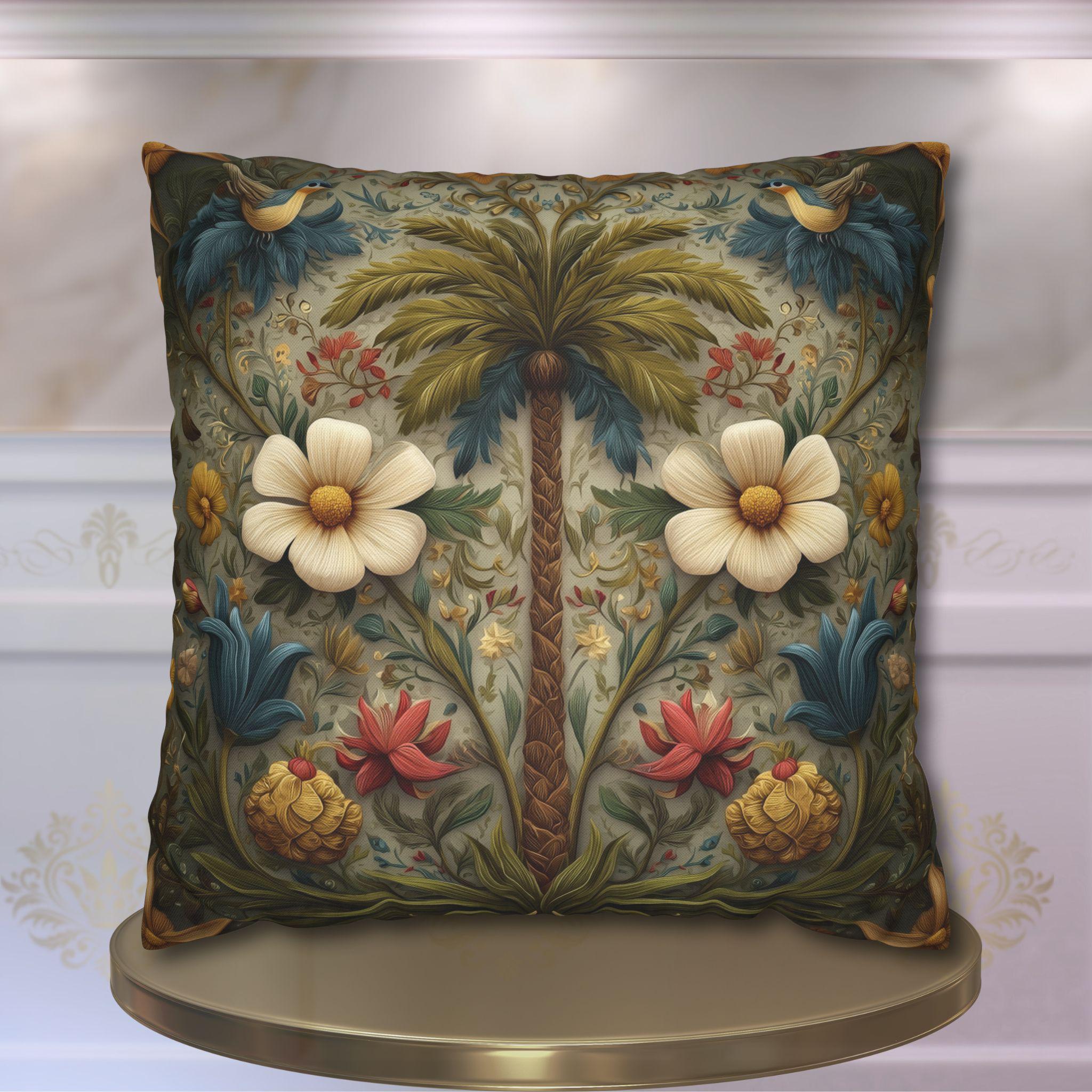William Morris Tropical Palm Pillow Cover: Exotic Floral Cushion