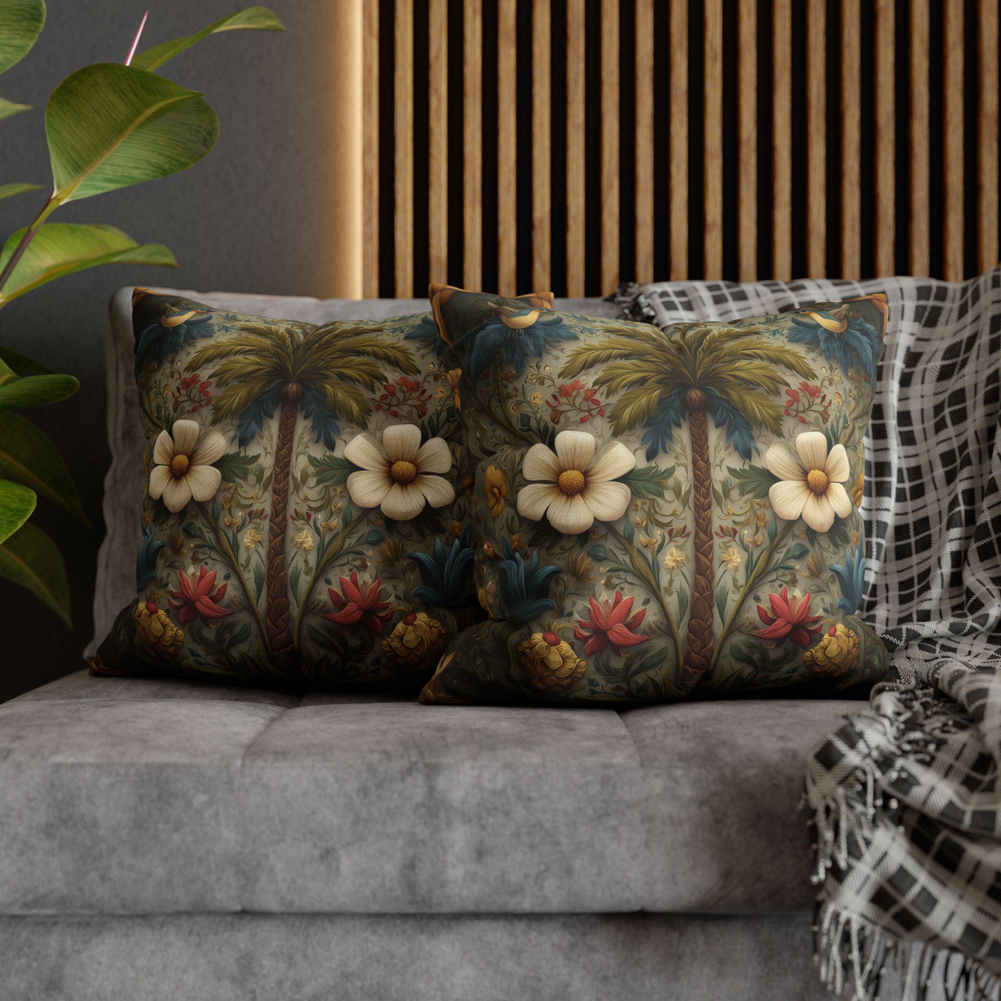 William Morris Tropical Palm Pillow Cover: Exotic Floral Cushion