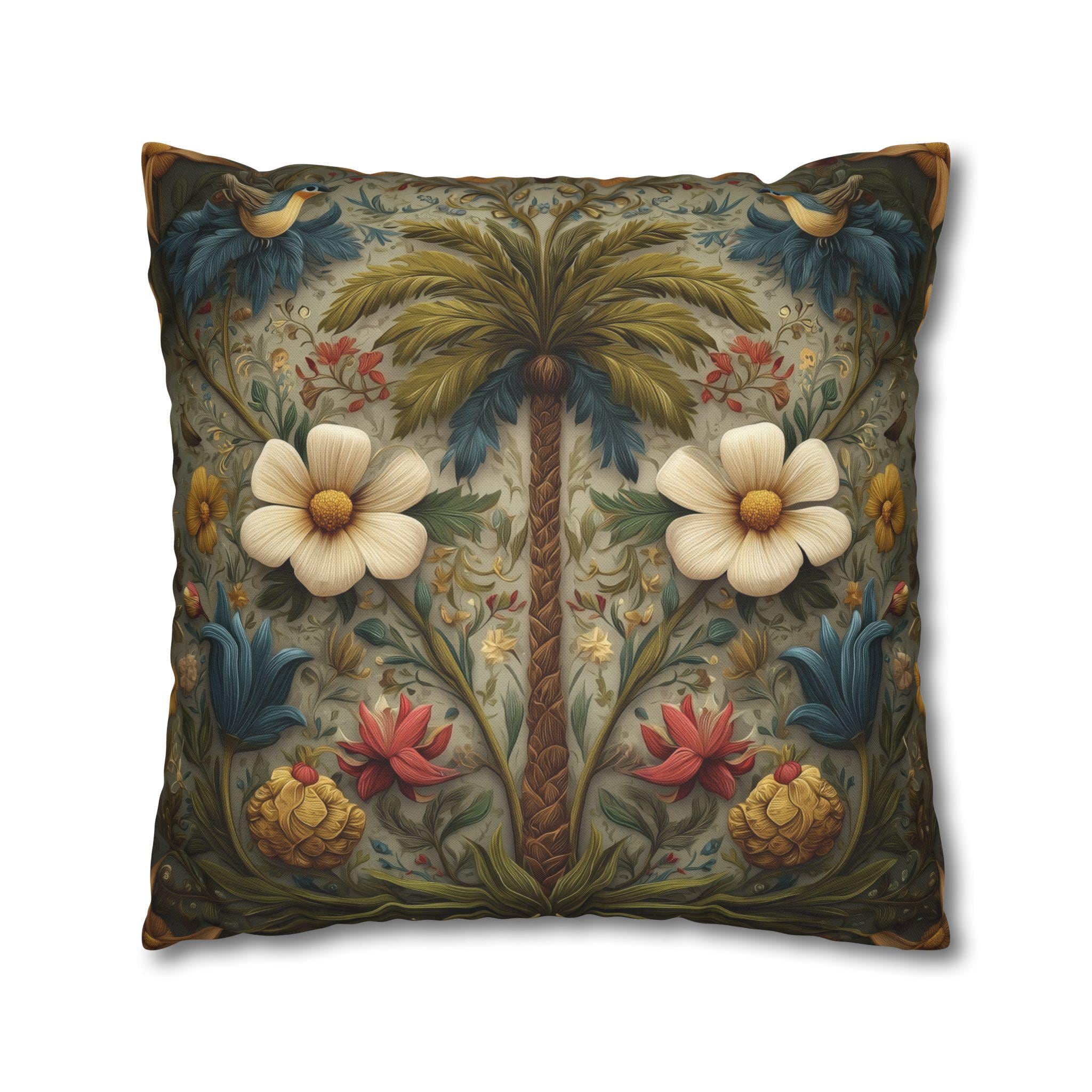 William Morris Tropical Palm Pillow Cover: Exotic Floral Cushion