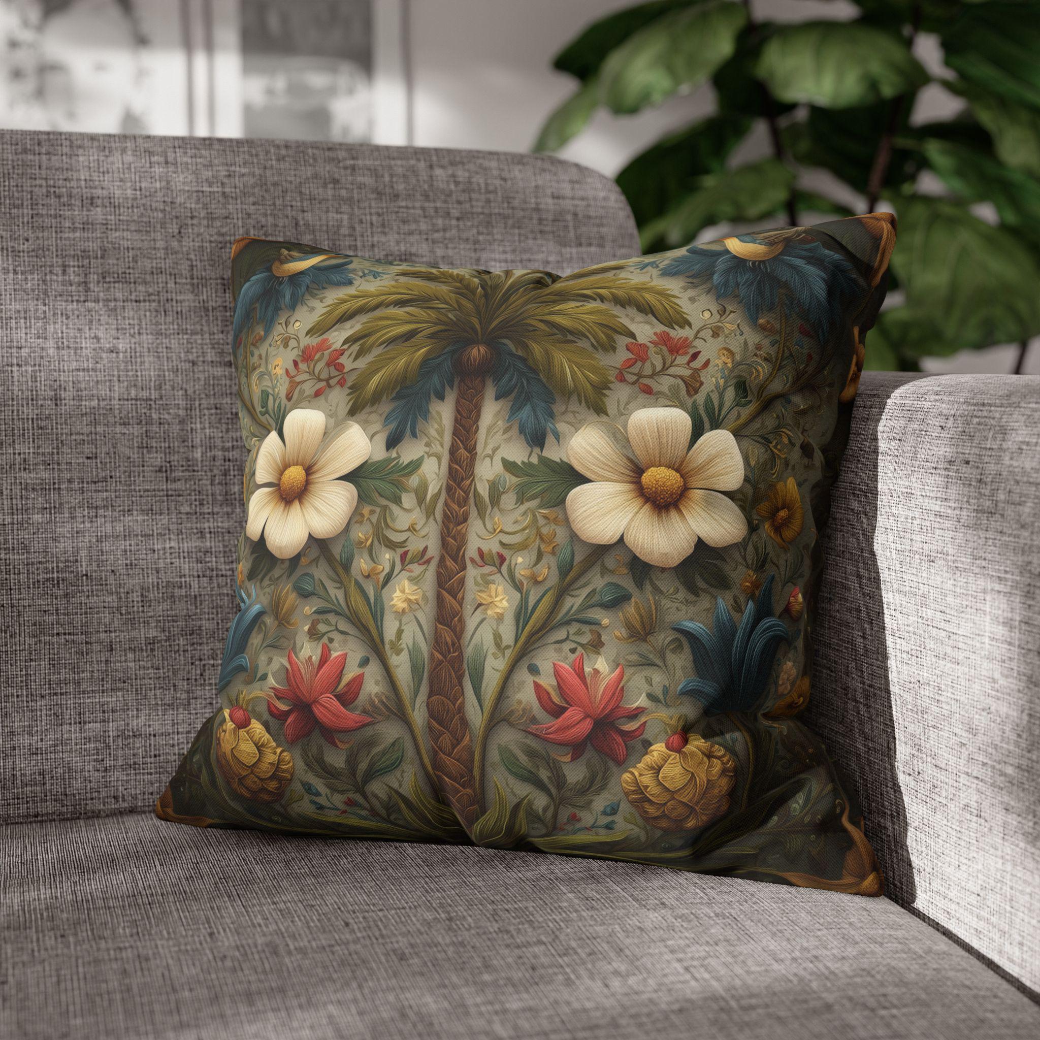 William Morris Tropical Palm Pillow Cover: Exotic Floral Cushion
