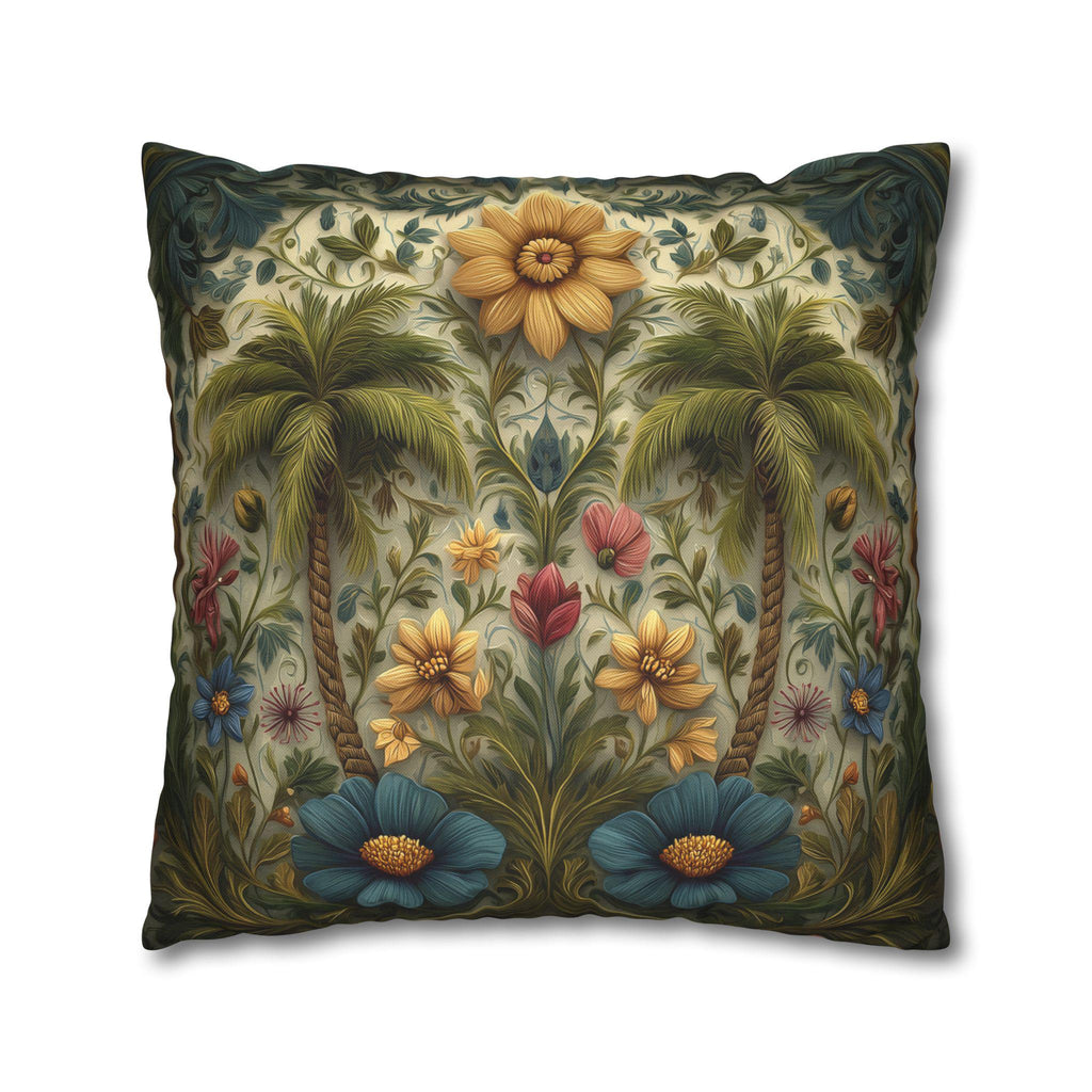 William Morris Inspired Tropical Palm Tree Pillow Cover: Sunset Coastal Botanical Cushion Decor