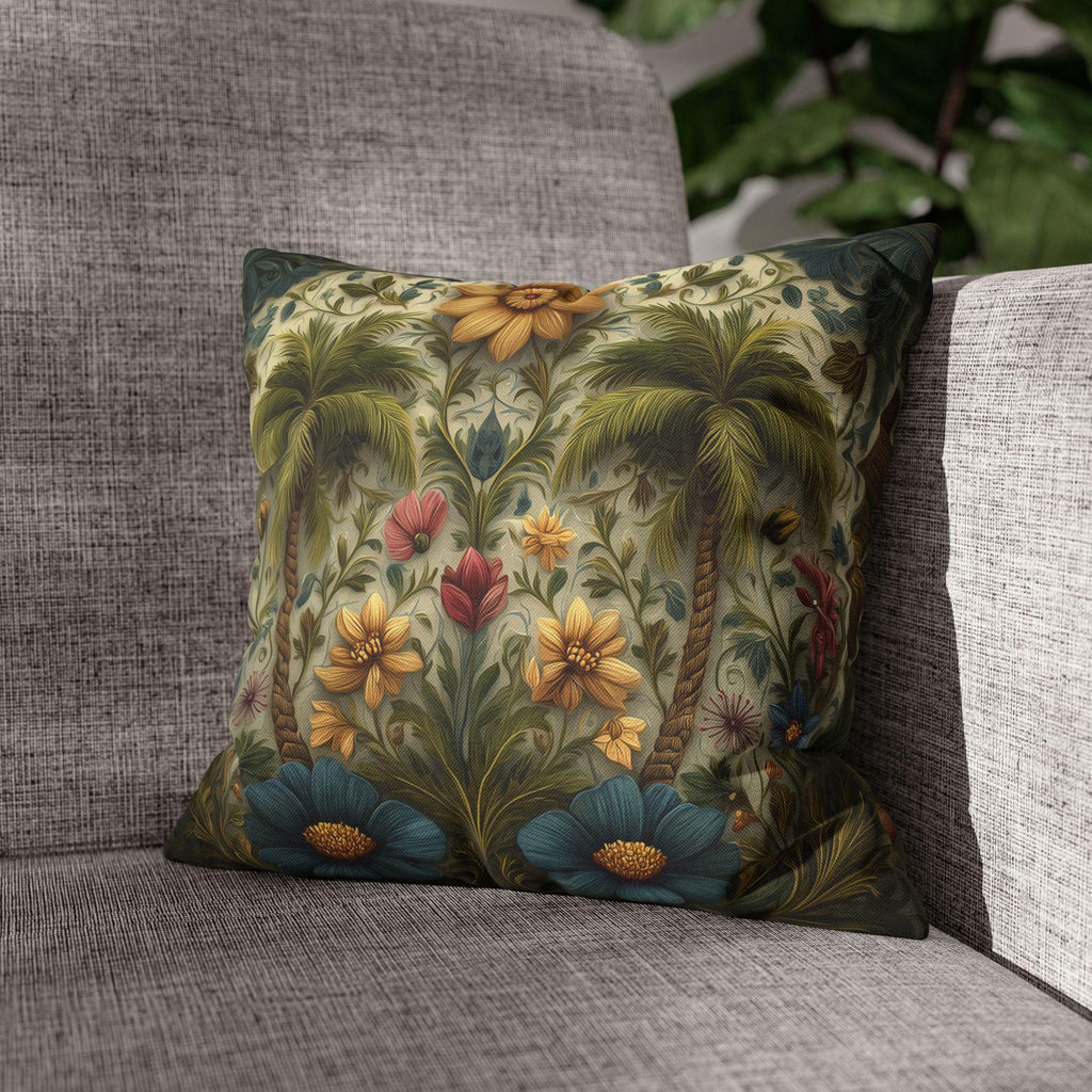 William Morris Inspired Tropical Palm Tree Pillow Cover: Sunset Coastal Botanical Cushion Decor