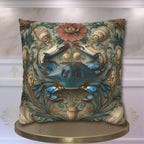 William Morris Inspired Blue Crab Coastal Pillow Cover: Maryland Nautical Charm for Home Decor