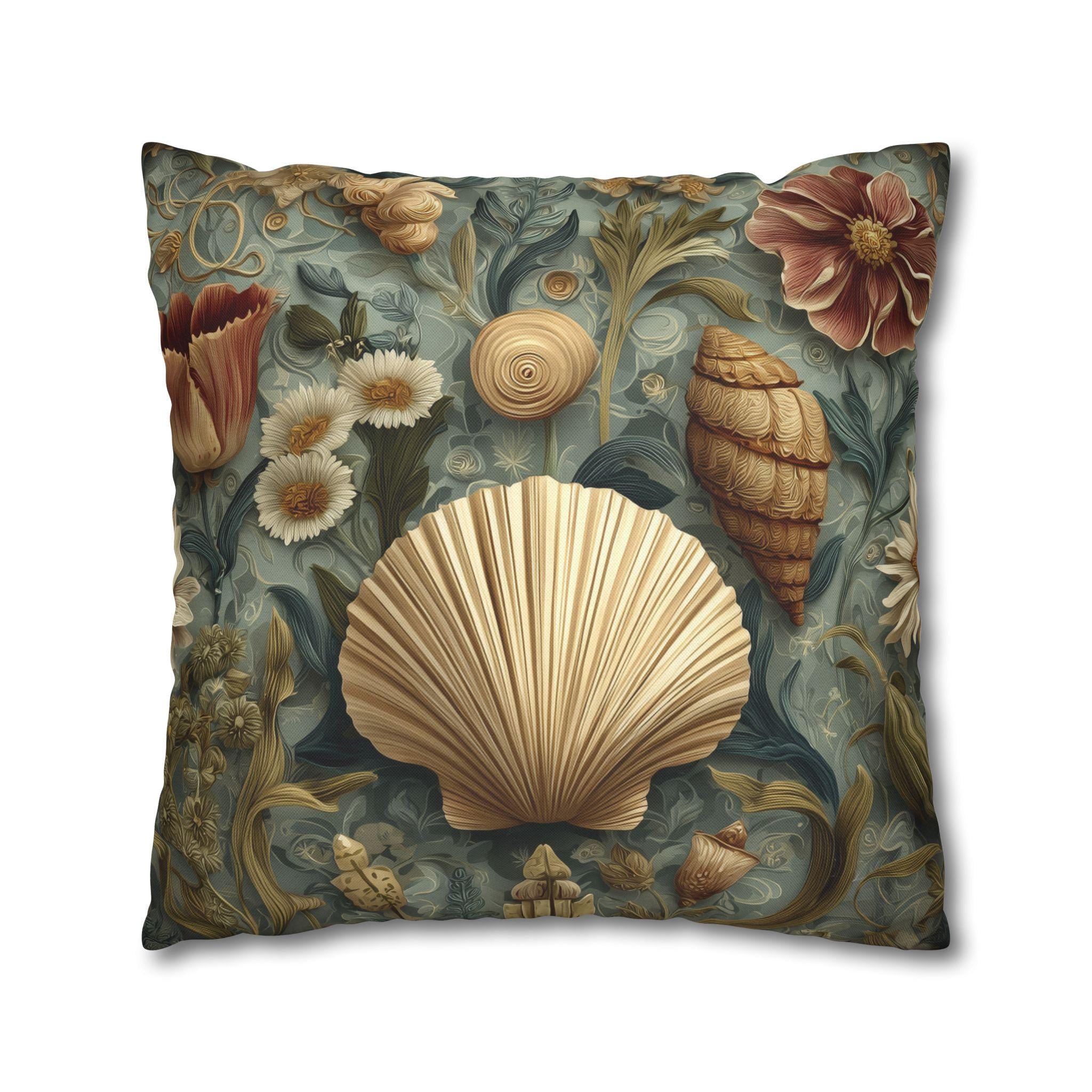 William Morris Seashell Pillow Cover: Coastal Cottage Cushion