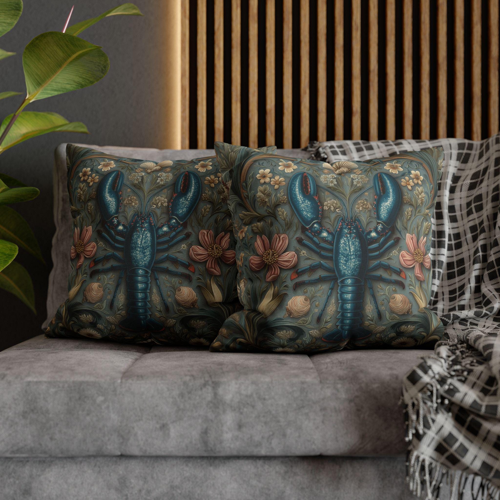 William Morris Lobster Pillow Cover: Coastal Maine Decor