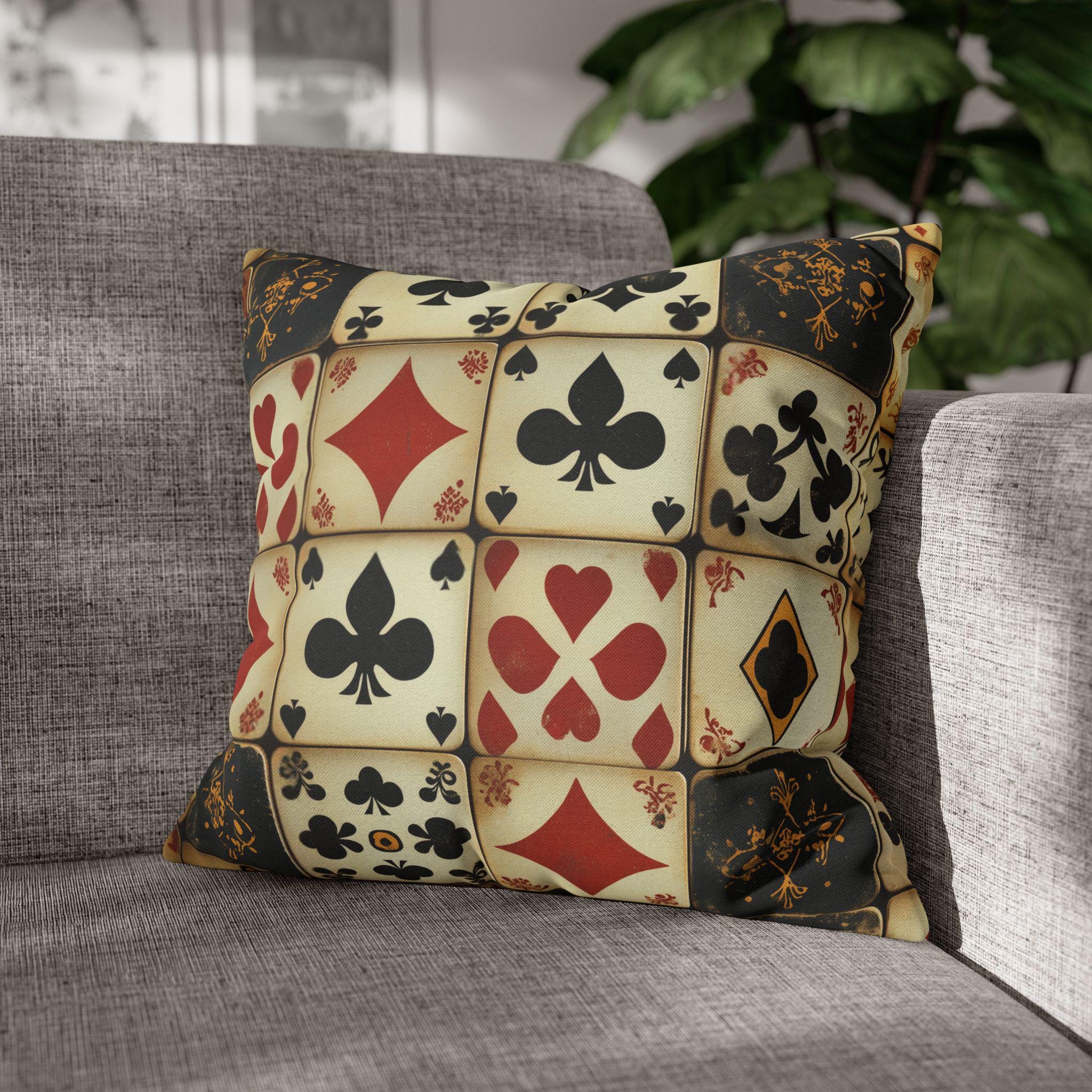 Vintage Playing Cards Pillow Cover: Man Cave Poker Decor