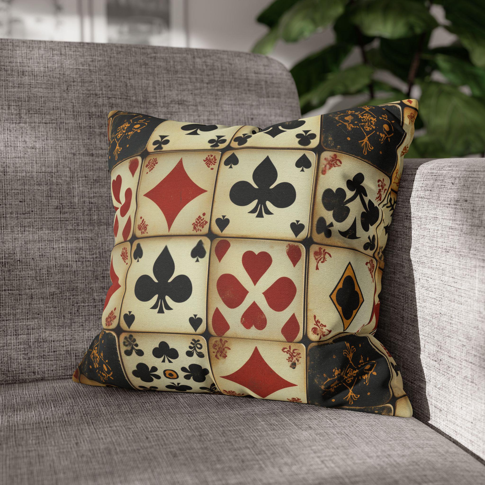 Vintage Playing Cards Pillow Cover: Man Cave Poker Decor