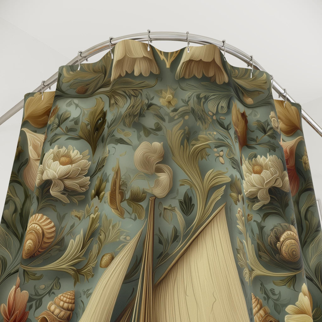 William Morris Nautical Shower Curtain: Teal & Gold Sailboat Floral