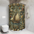 William Morris Nautical Shower Curtain: Teal & Gold Sailboat Floral