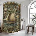 William Morris Nautical Shower Curtain: Teal & Gold Sailboat Floral