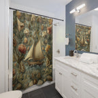 William Morris Nautical Shower Curtain: Teal & Gold Sailboat Floral