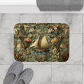 William Morris Inspired Bath Mat: Vintage Style Sailboat Seashell Design