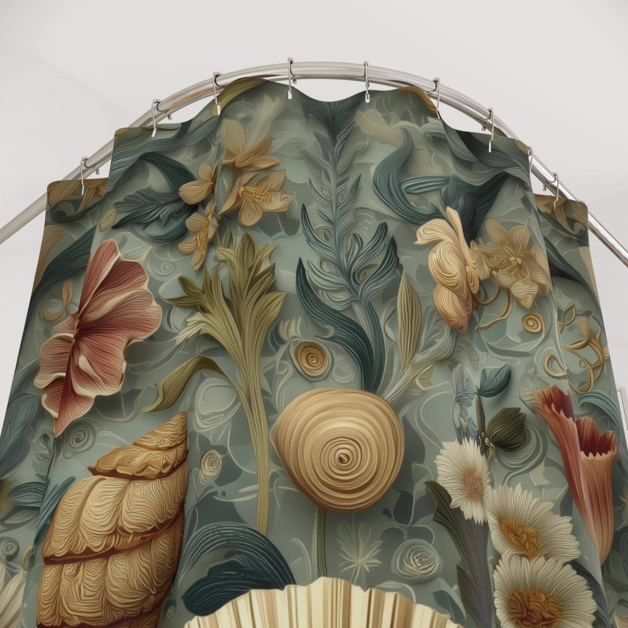William Morris Seashell Fabric Shower Curtain: Coastal Cottage Bathroom Decor