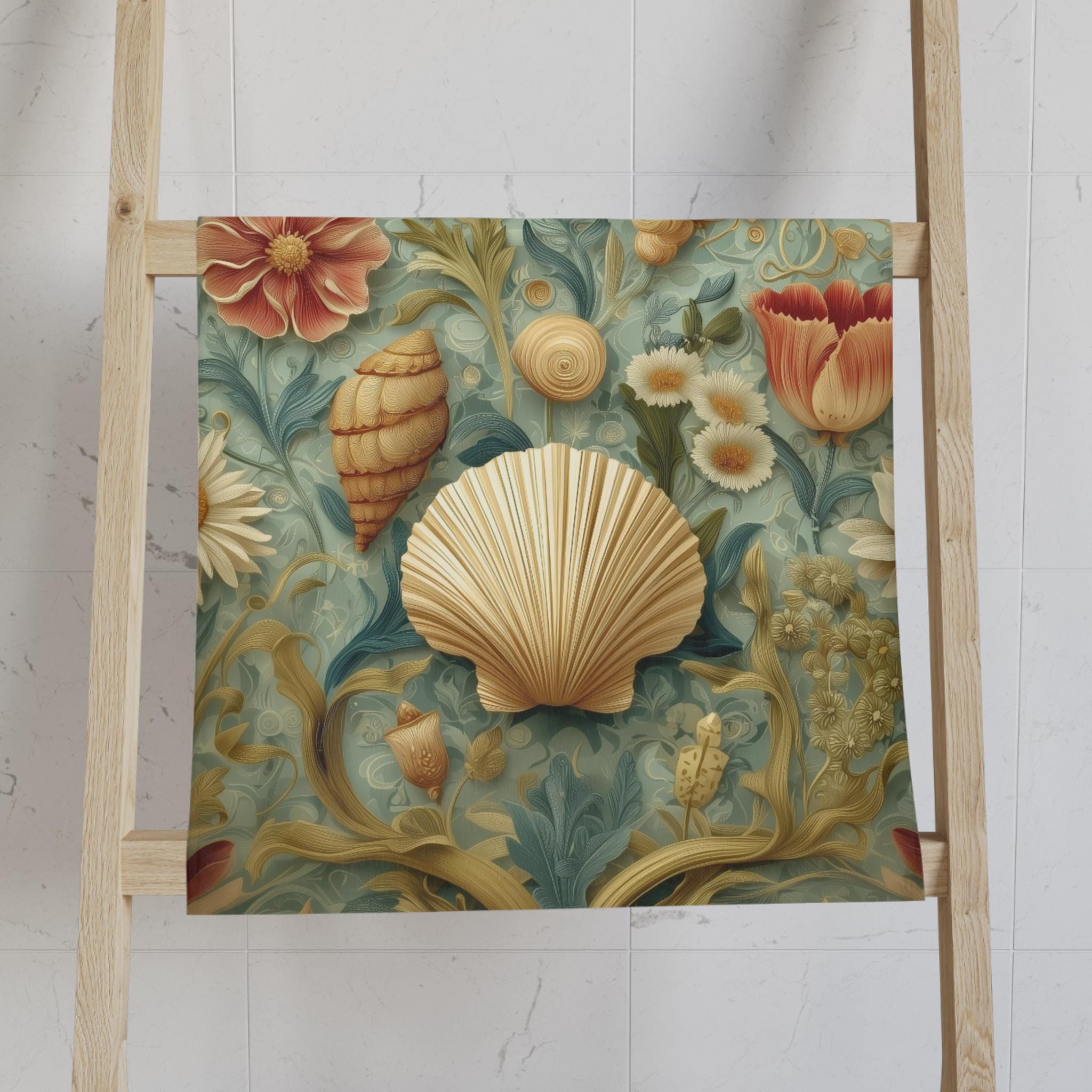 William Morris Seashell Hand Towel: Coastal Cottage Bathroom Decor