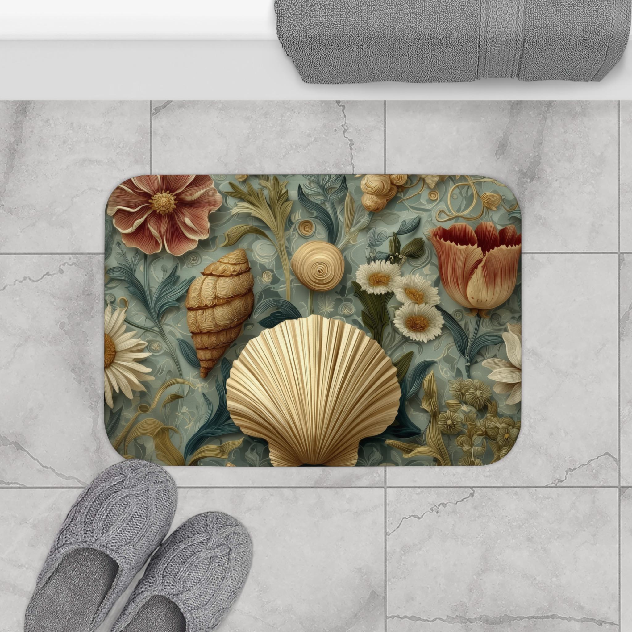 William Morris Seashell Bath Mat:  Coastal Cottage Bathroom Decor