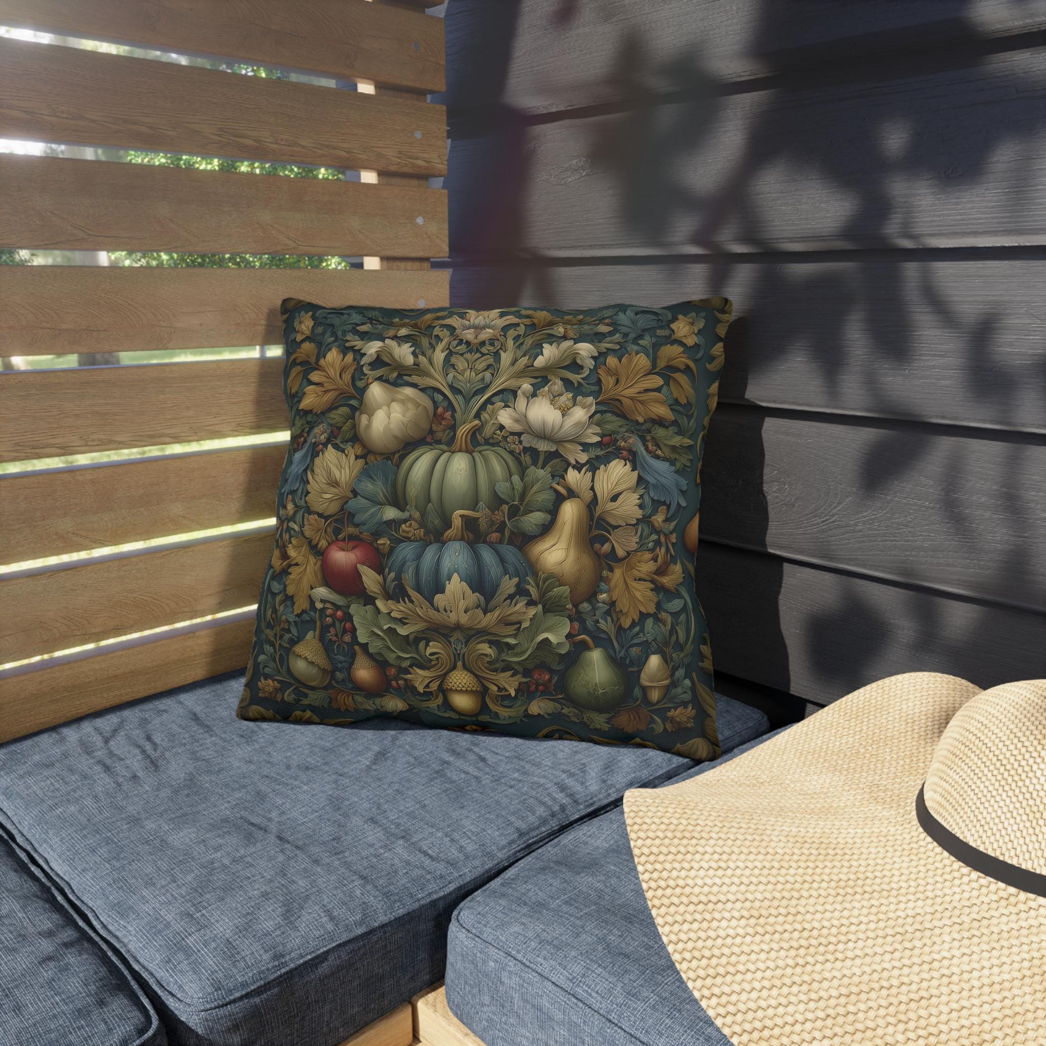 William Morris Outdoor Pillow Fall Harvest Tapestry Style Pumpkin Botanical Autumn Porch Decor