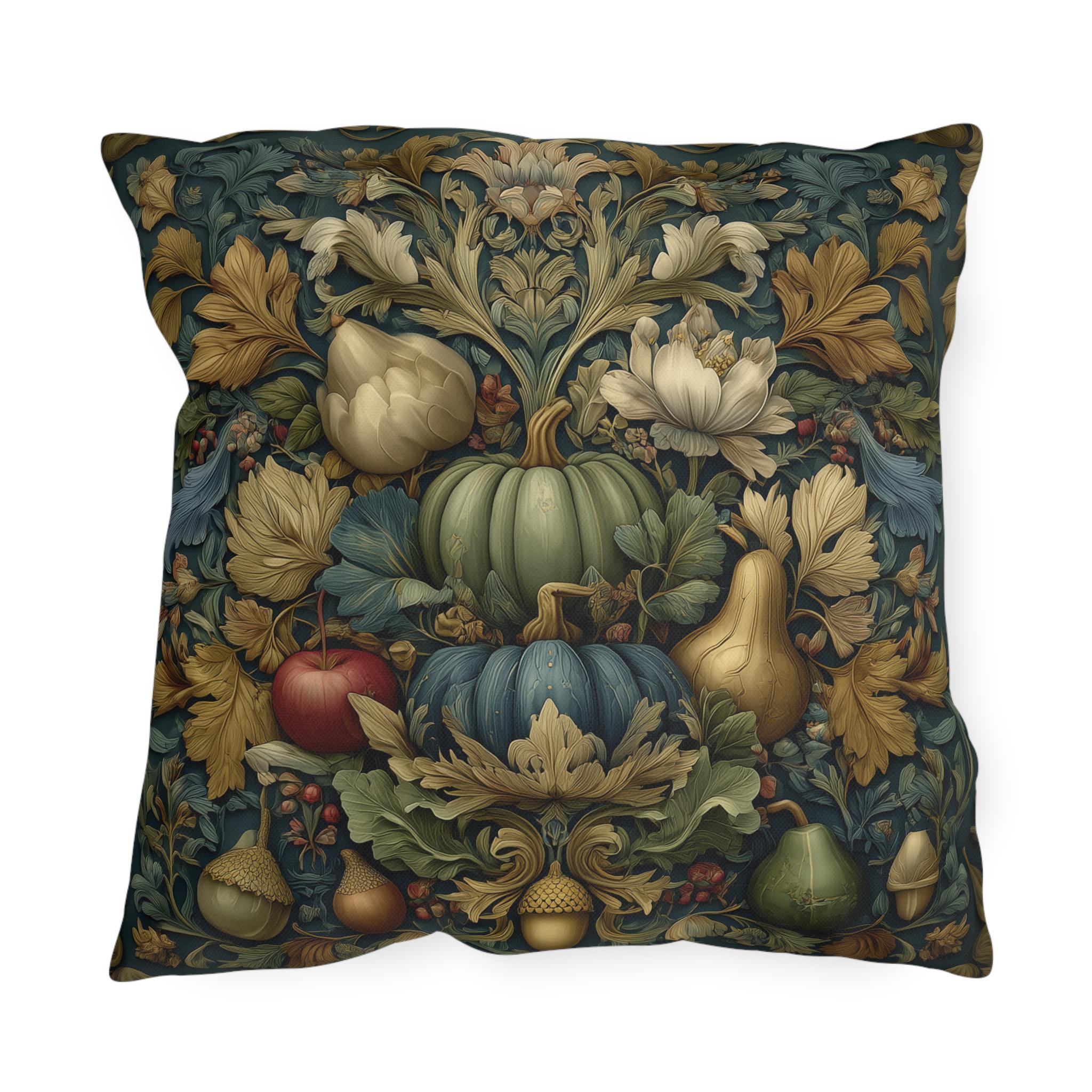 William Morris Outdoor Pillow Fall Harvest Tapestry Style Pumpkin Botanical Autumn Porch Decor