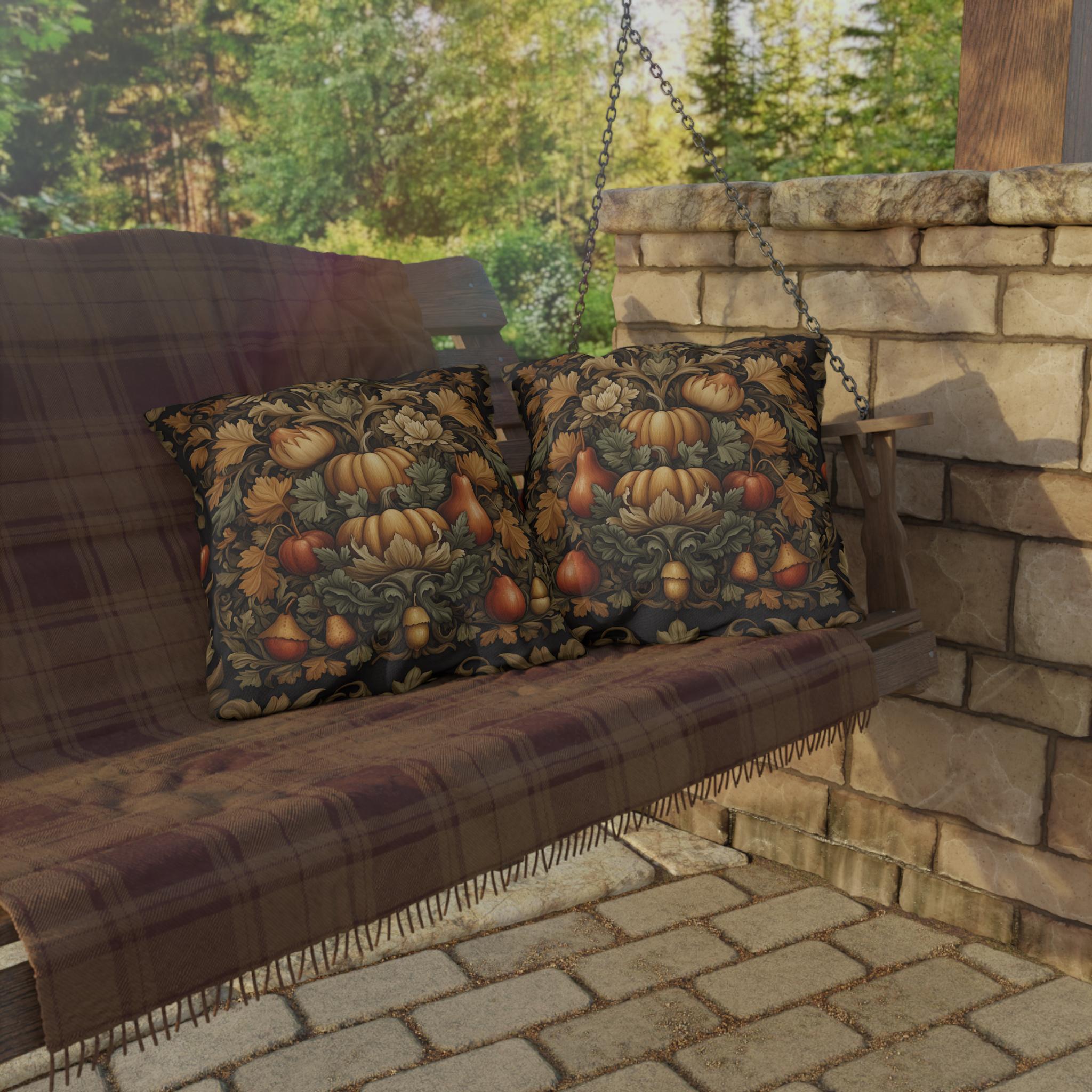 William Morris Outdoor Pillow: Autumn Harvest Tapestry Pumpkin Fall Vintage Style Porch Decor