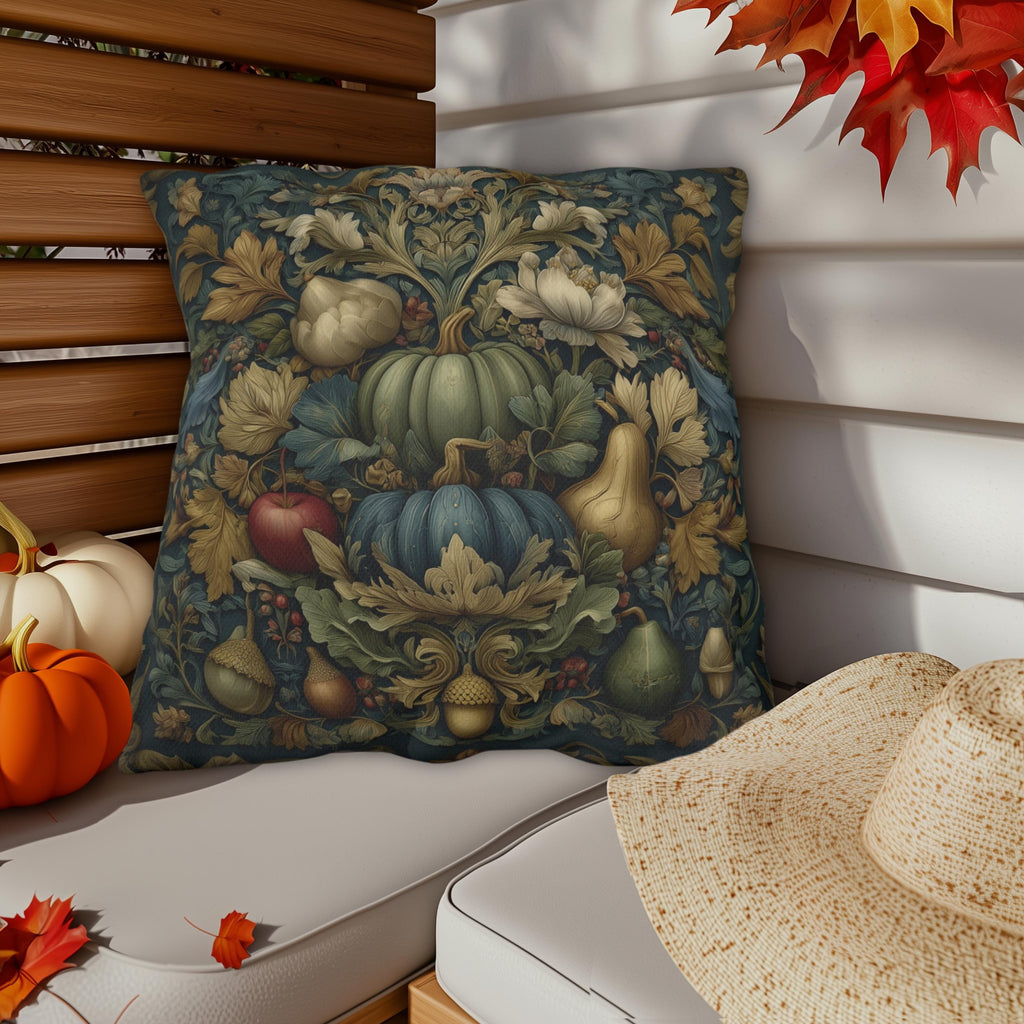 William Morris Outdoor Pillow Fall Harvest Tapestry Style Pumpkin Botanical Autumn Porch Decor