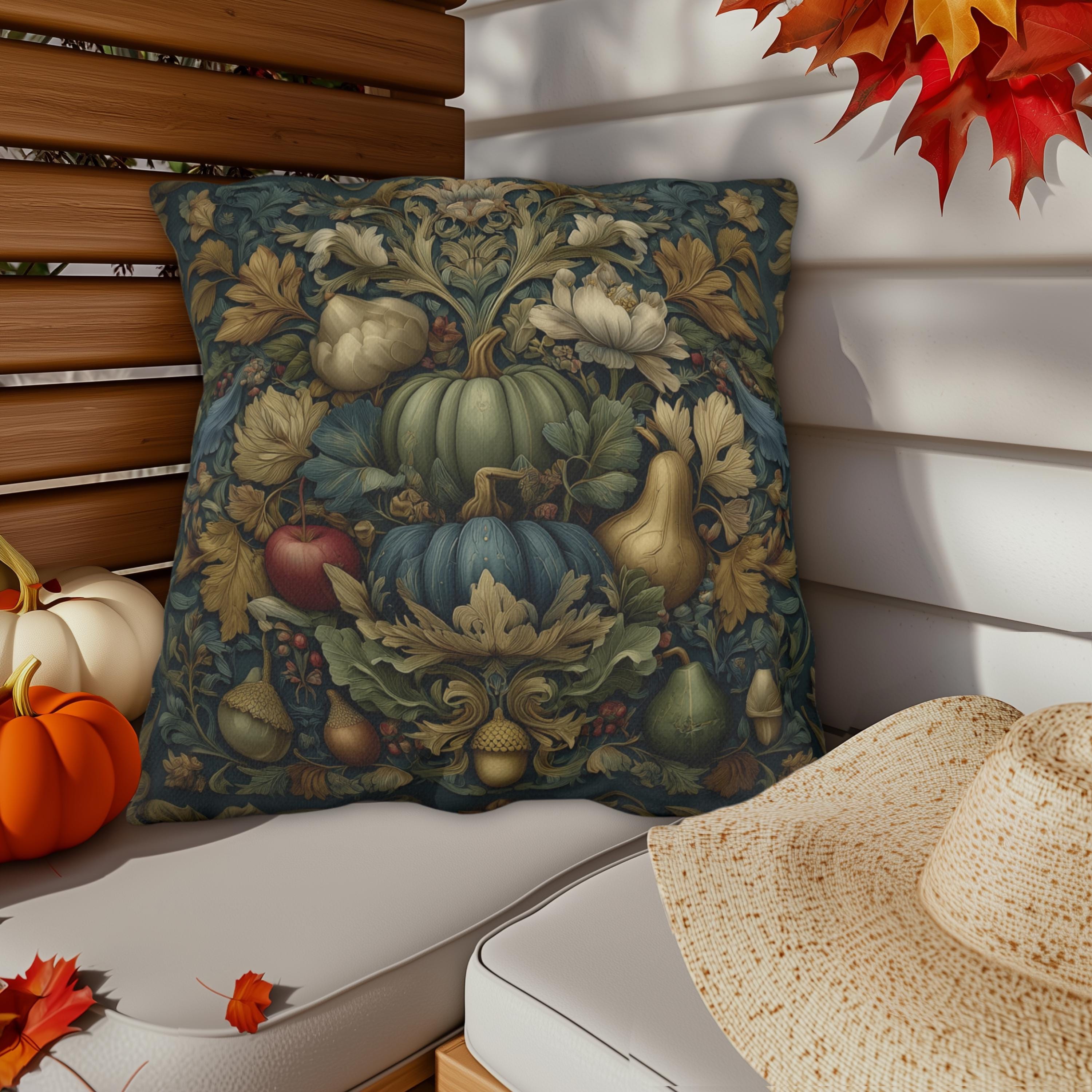 William Morris Outdoor Pillow Fall Harvest Tapestry Style Pumpkin Botanical Autumn Porch Decor