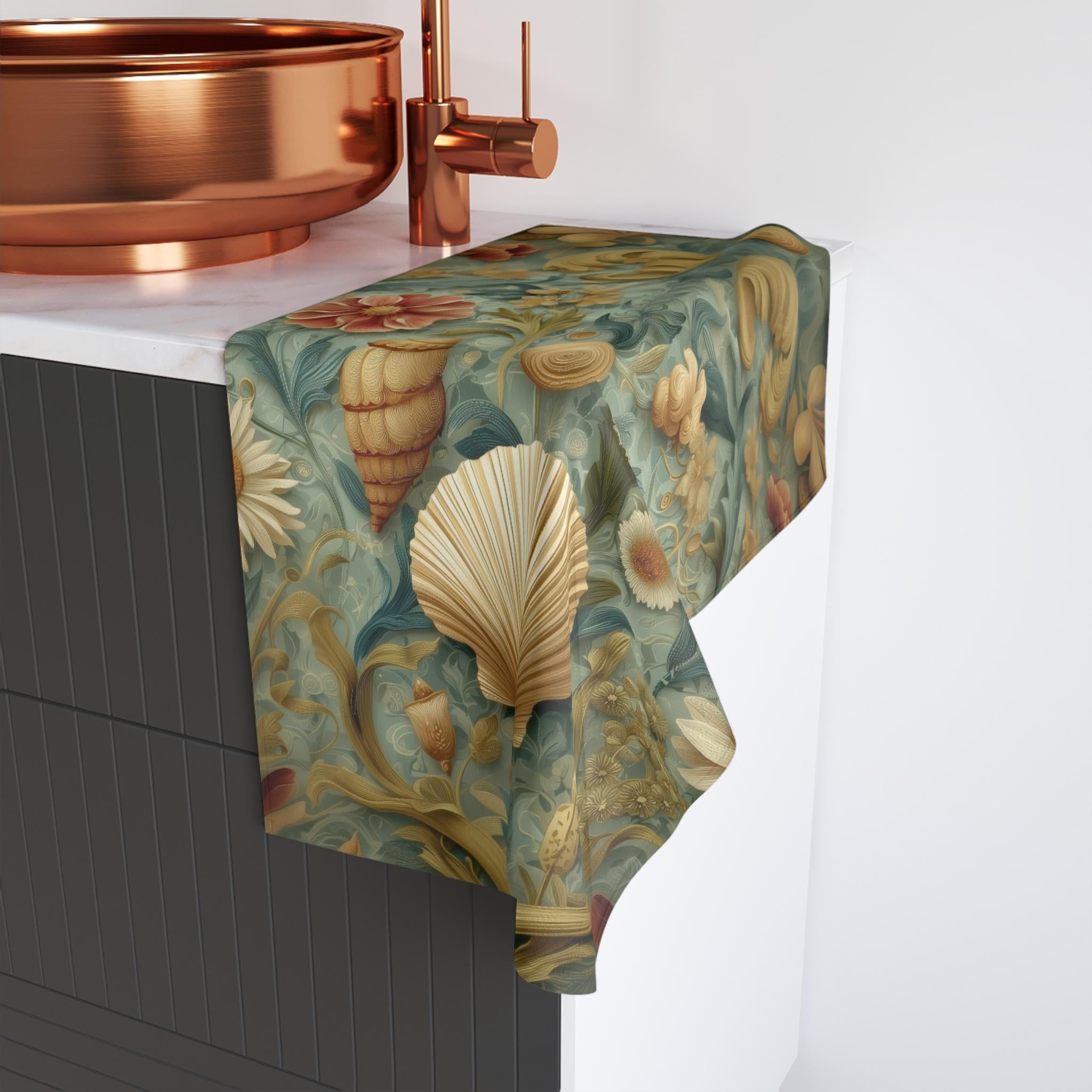 William Morris Seashell Hand Towel: Coastal Cottage Bathroom Decor