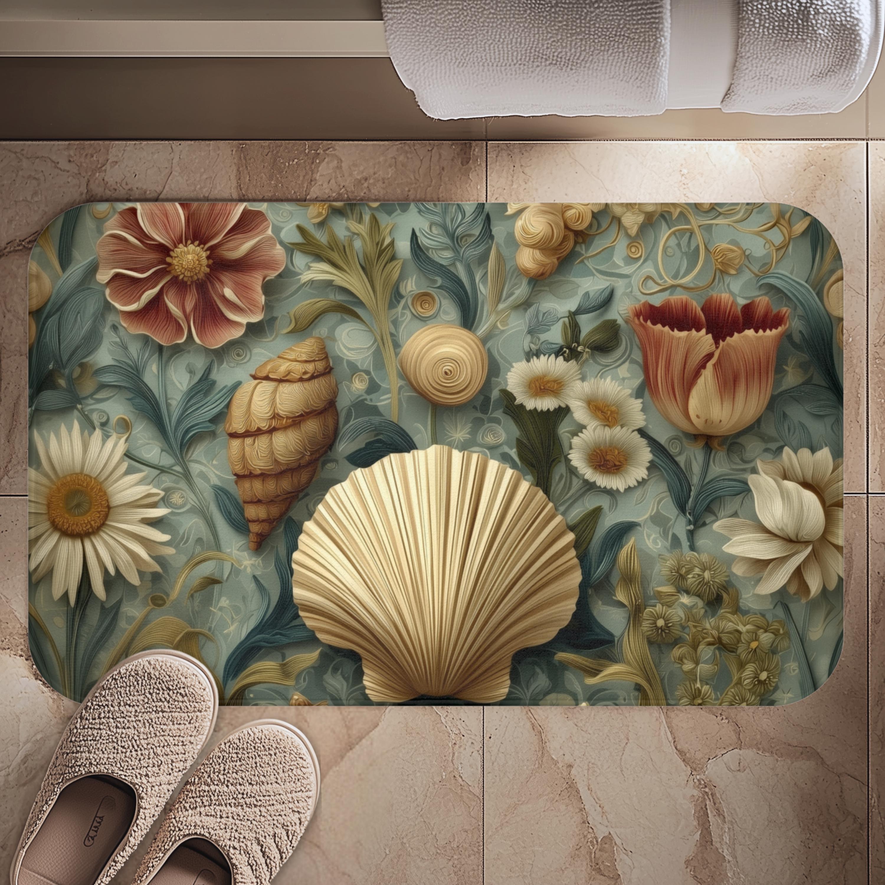 William Morris Seashell Bath Mat:  Coastal Cottage Bathroom Decor