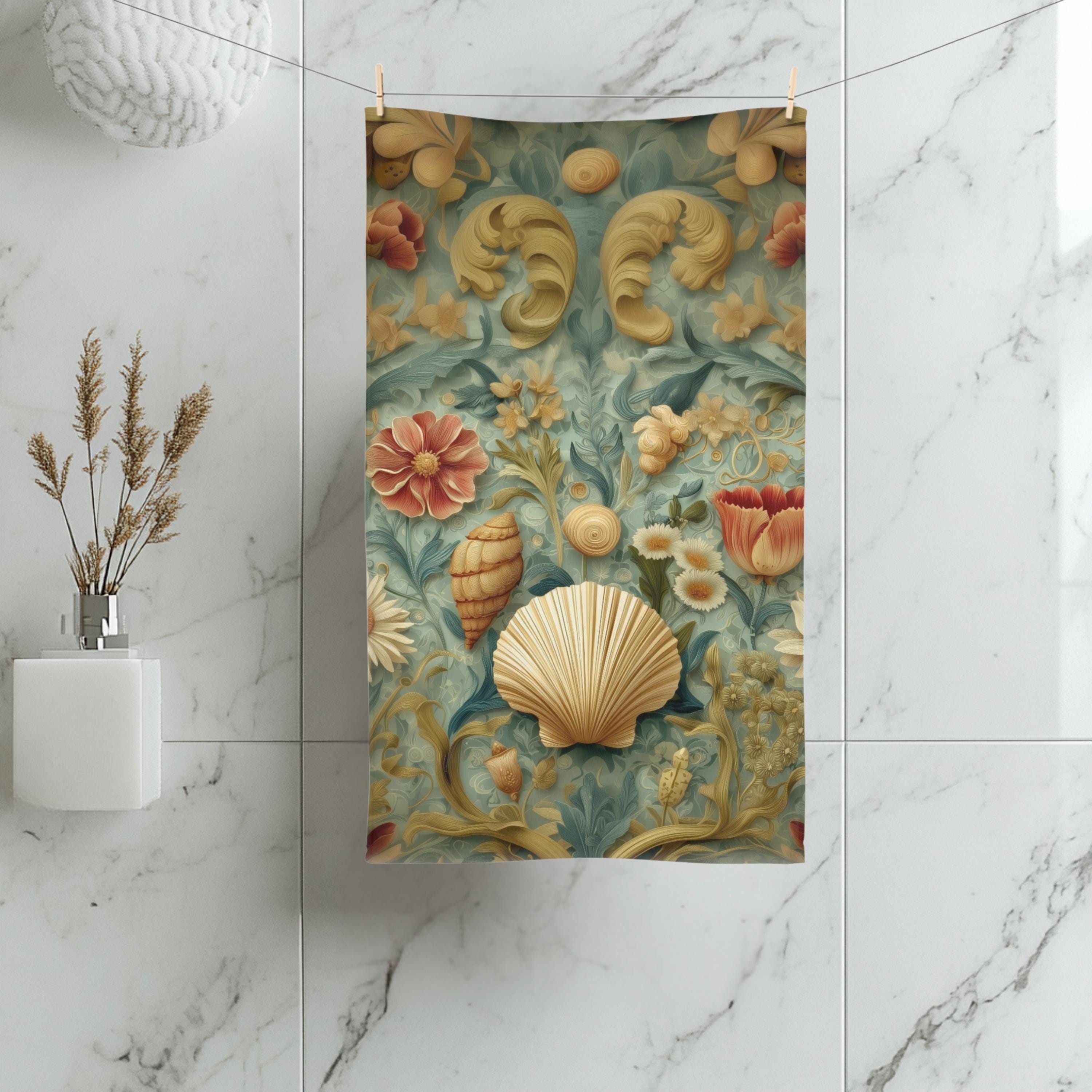 William Morris Seashell Hand Towel: Coastal Cottage Bathroom Decor