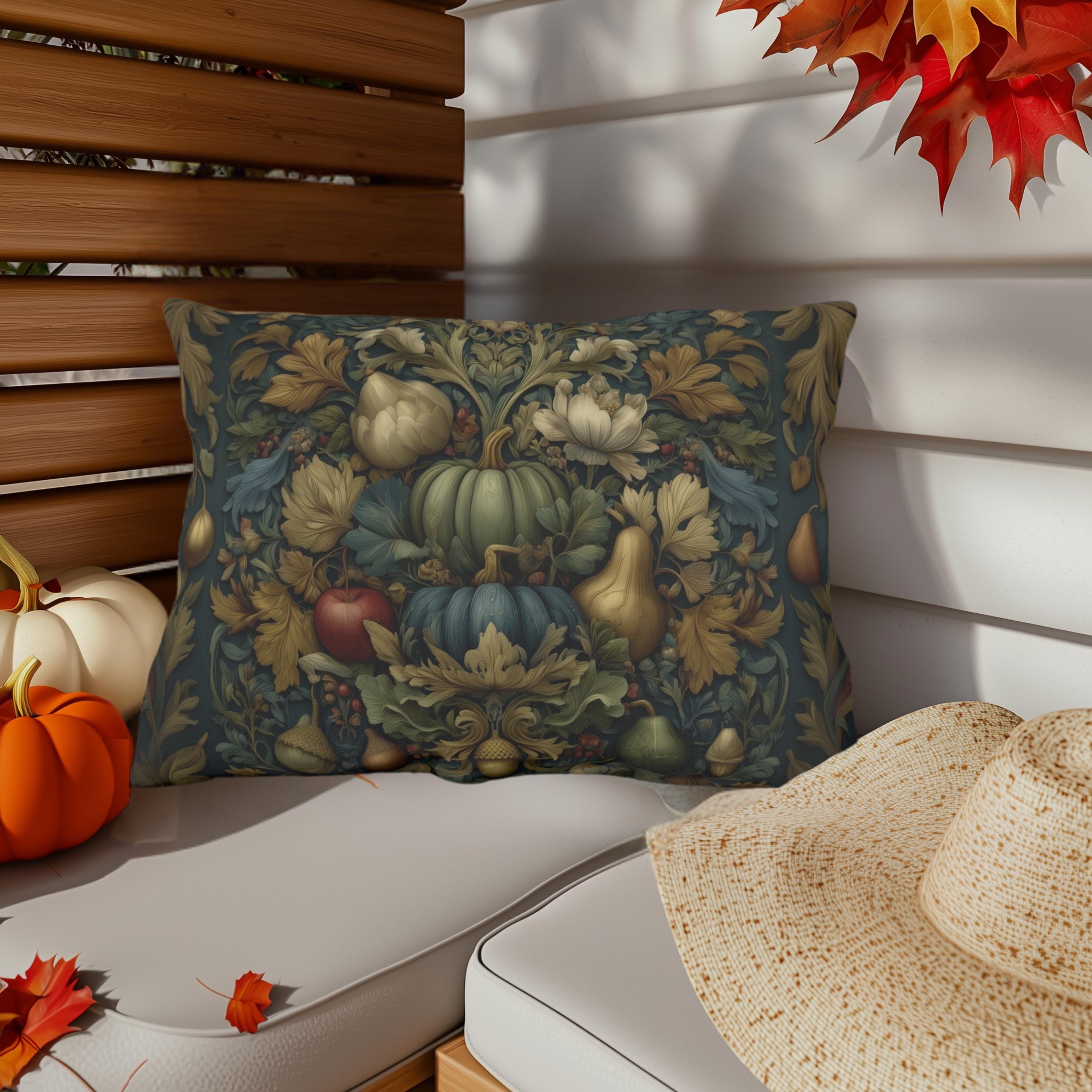 William Morris Outdoor Pillow Fall Harvest Tapestry Style Pumpkin Botanical Autumn Porch Decor