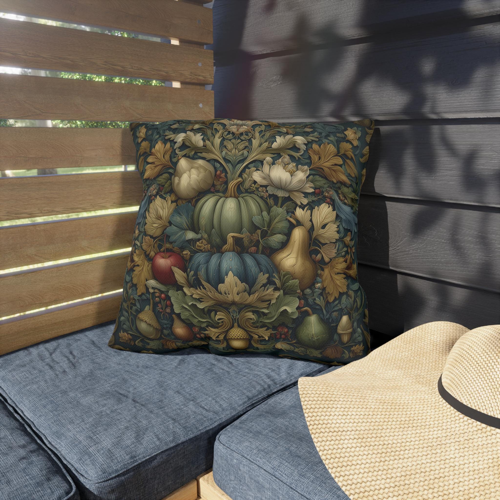 William Morris Outdoor Pillow Fall Harvest Tapestry Style Pumpkin Botanical Autumn Porch Decor