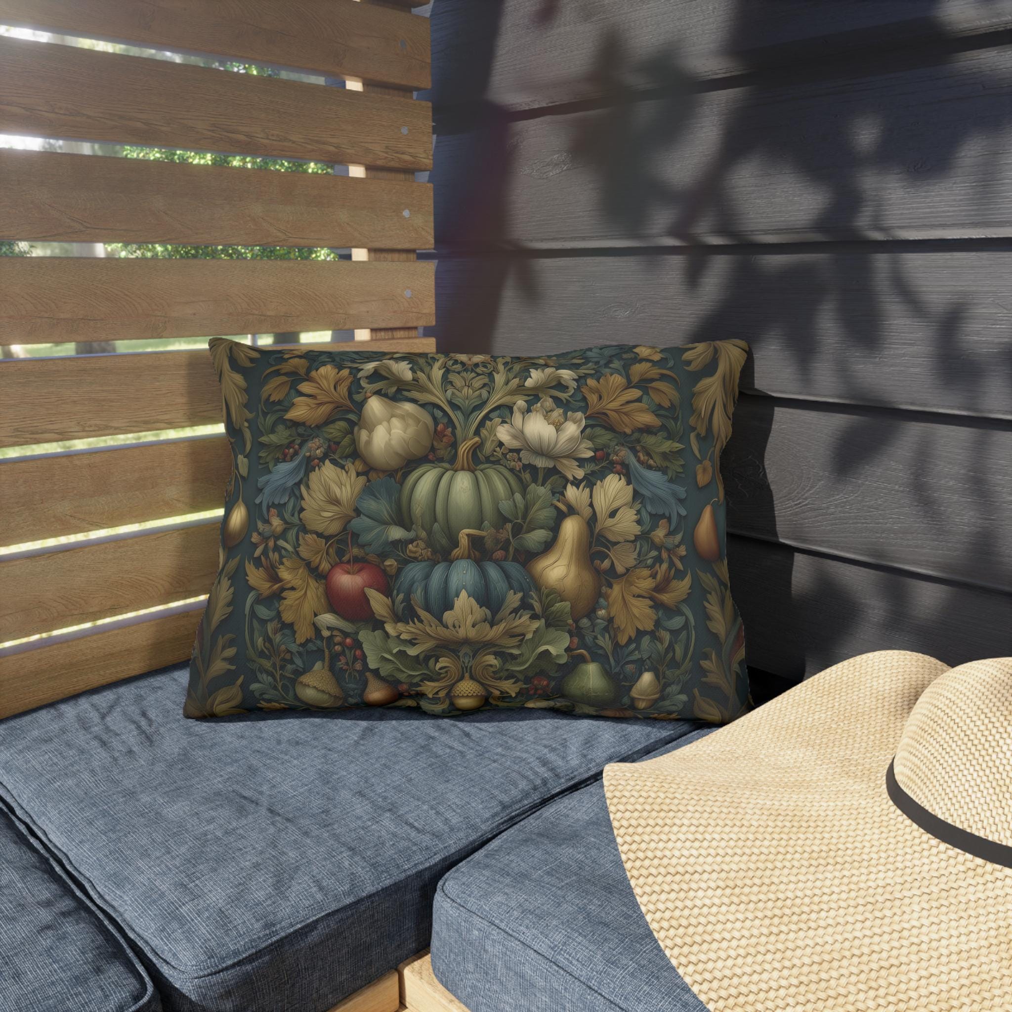 William Morris Outdoor Pillow Fall Harvest Tapestry Style Pumpkin Botanical Autumn Porch Decor