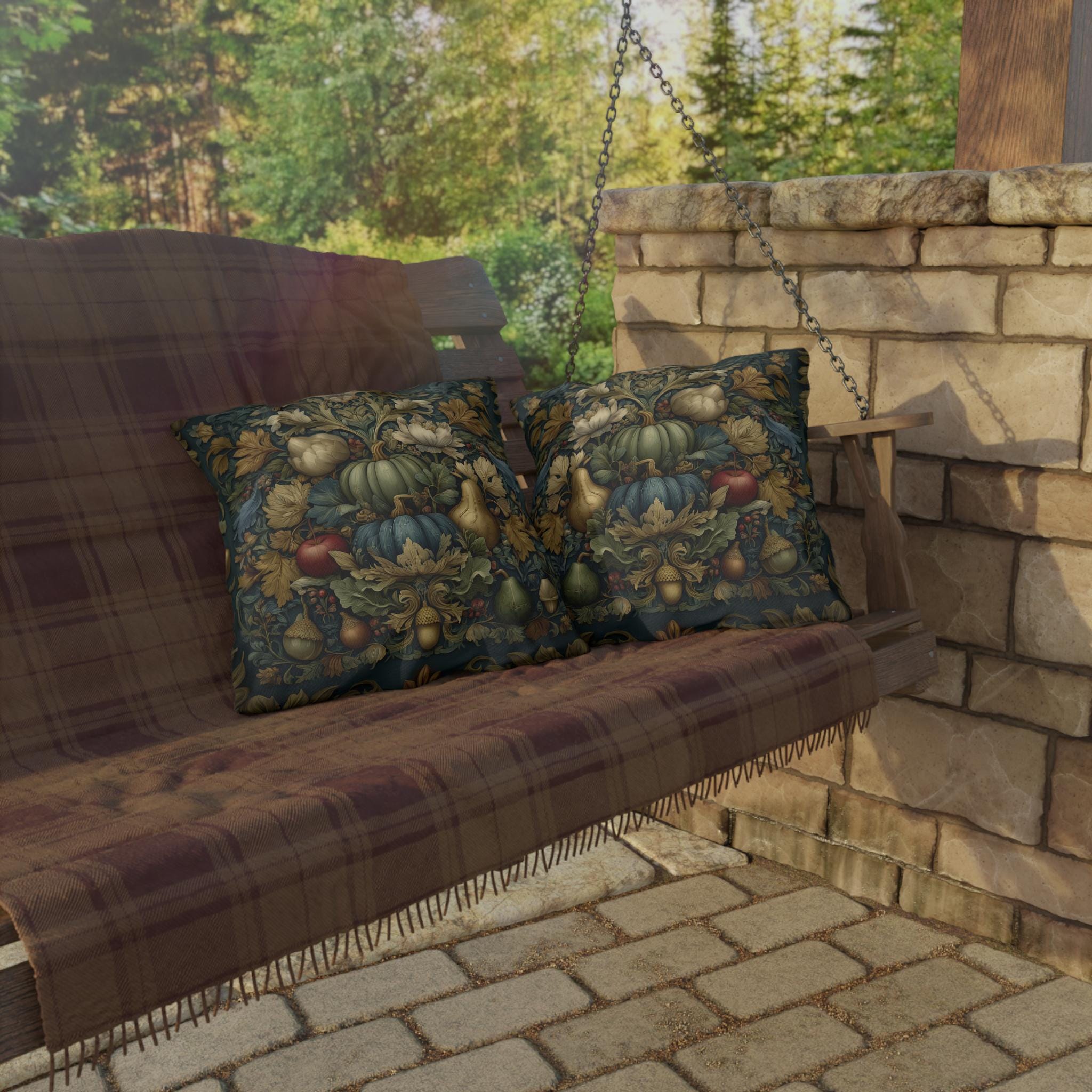 William Morris Outdoor Pillow Fall Harvest Tapestry Style Pumpkin Botanical Autumn Porch Decor