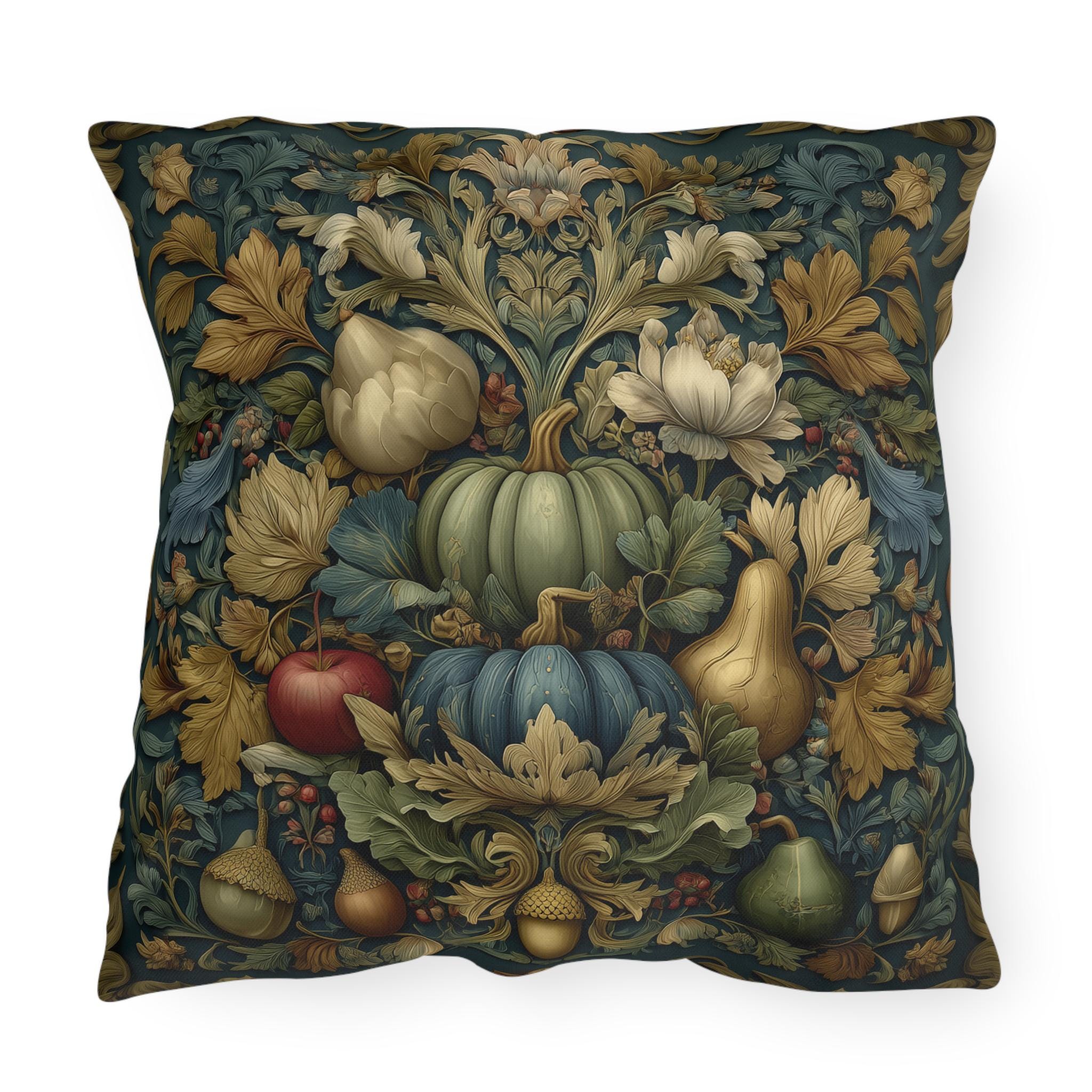 William Morris Outdoor Pillow Fall Harvest Tapestry Style Pumpkin Botanical Autumn Porch Decor